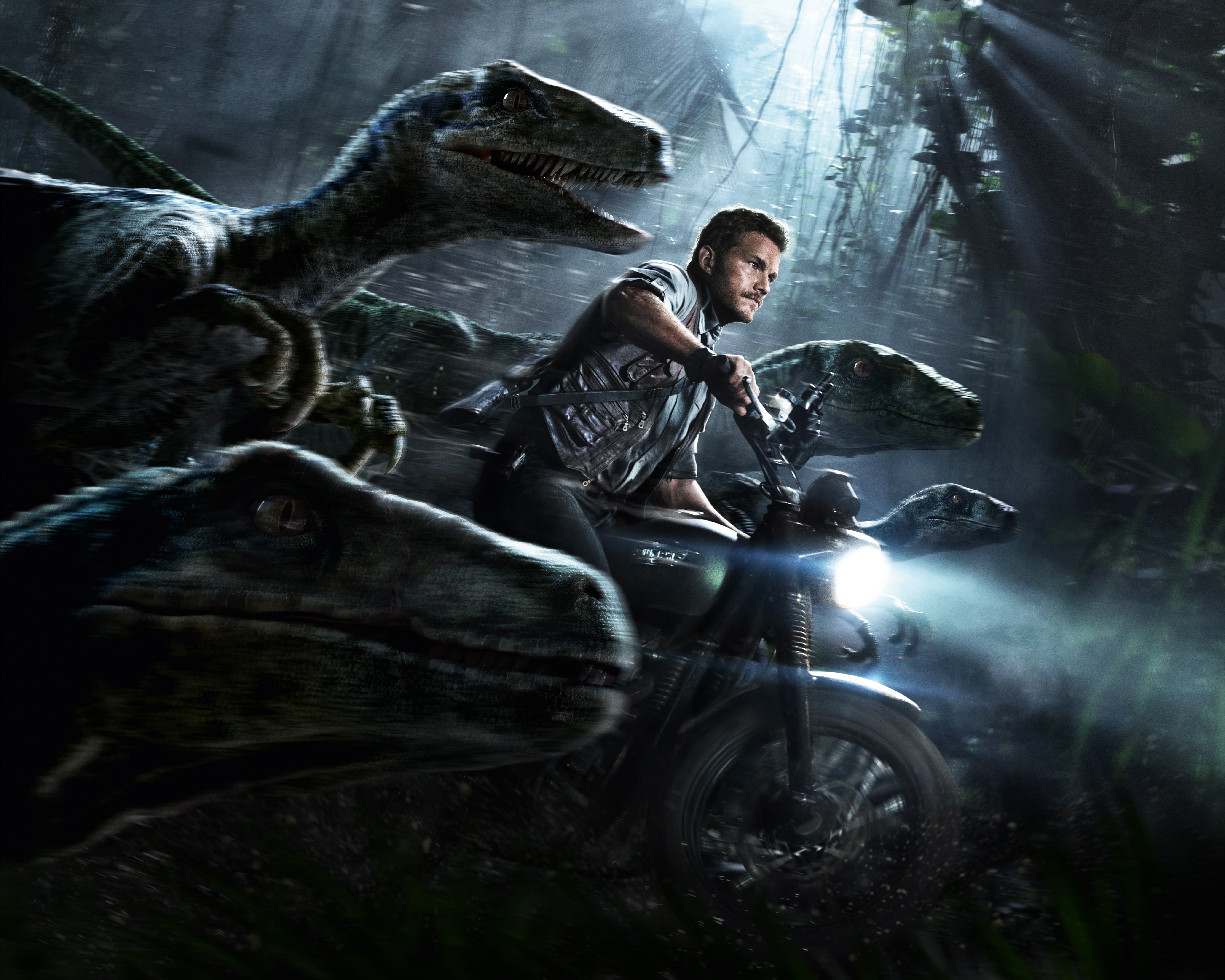 cycling, 5K, land vehicle, real people, lifestyles, Motorcycle, Jurassic, Pistol, Nature, Dinosaurs, Universal Pictures, casual clothing, Amblin Entertainment, HD Wallpaper