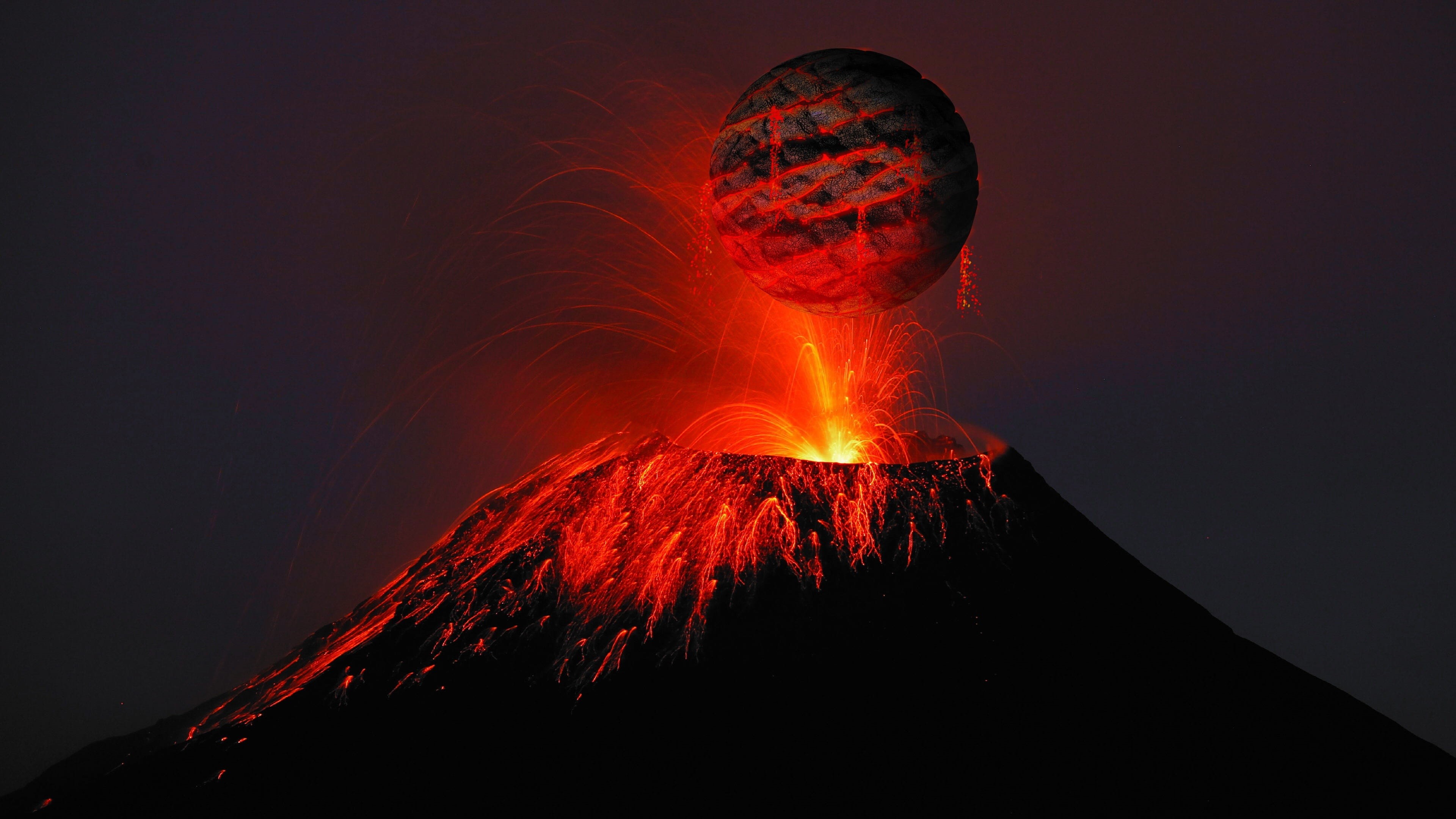 planet, natural disaster, smoke - physical structure, volcano, lava, sign, 4K, land, beauty in nature, molten, nature, volcanism, power in nature, geology, HD Wallpaper