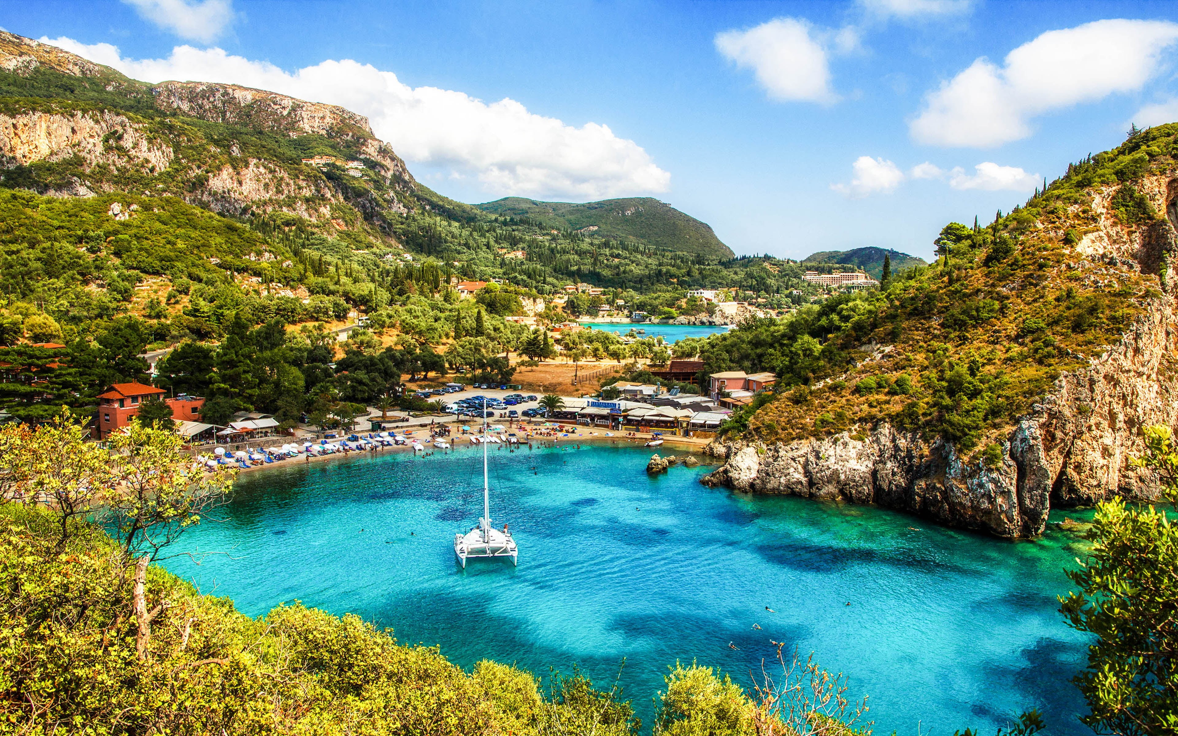 architecture, day, sea, landscape, desktop, scenics - nature, ionian, land, greece, water, plant, tranquility, turquoise colored, outdoors, cloud - sky, HD Wallpaper