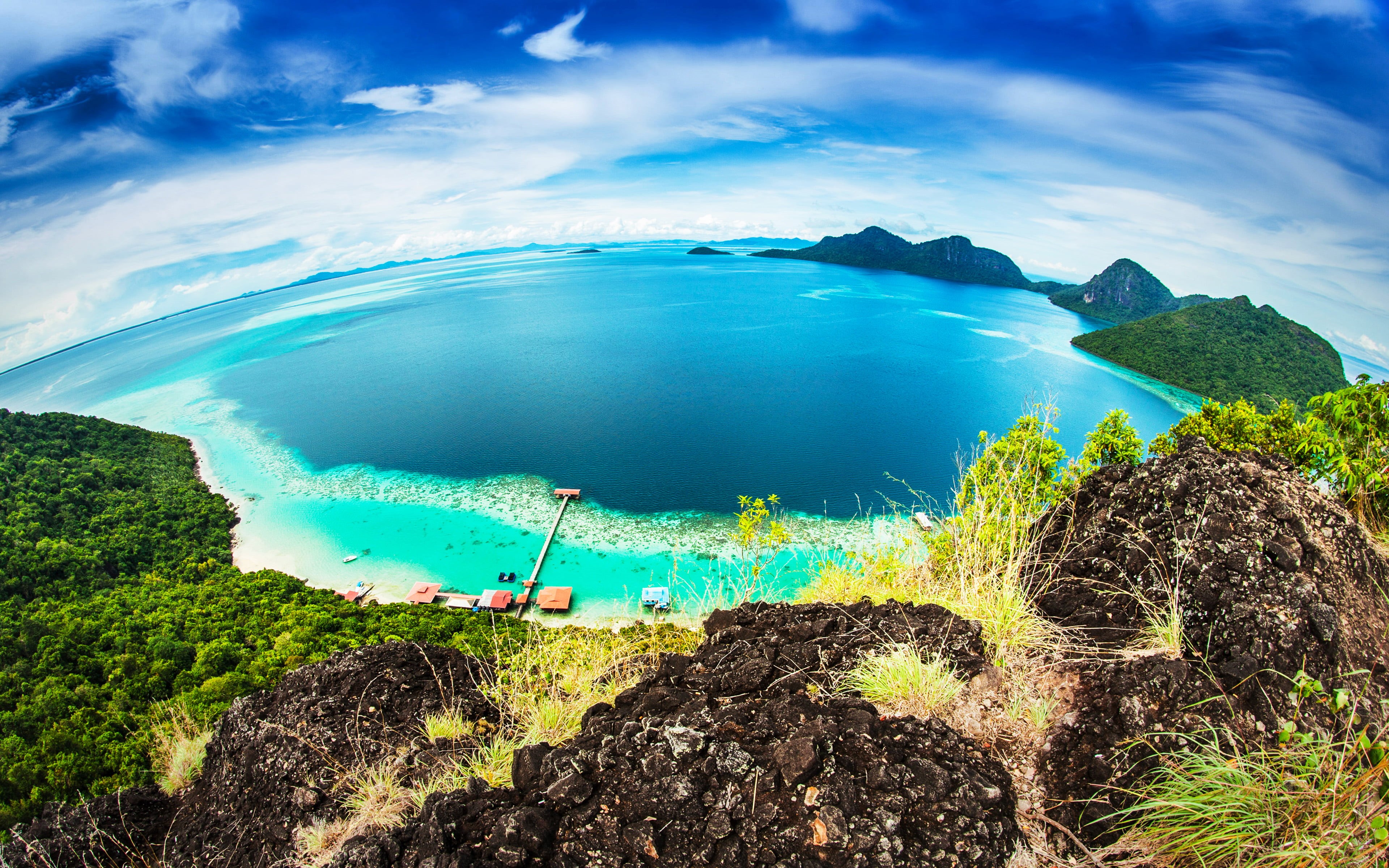 sky, high, dulang, island, turquoise colored, non-urban scene, tranquil scene, tranquility, blue, malaysia, day, outdoors, water, photos, land, HD Wallpaper