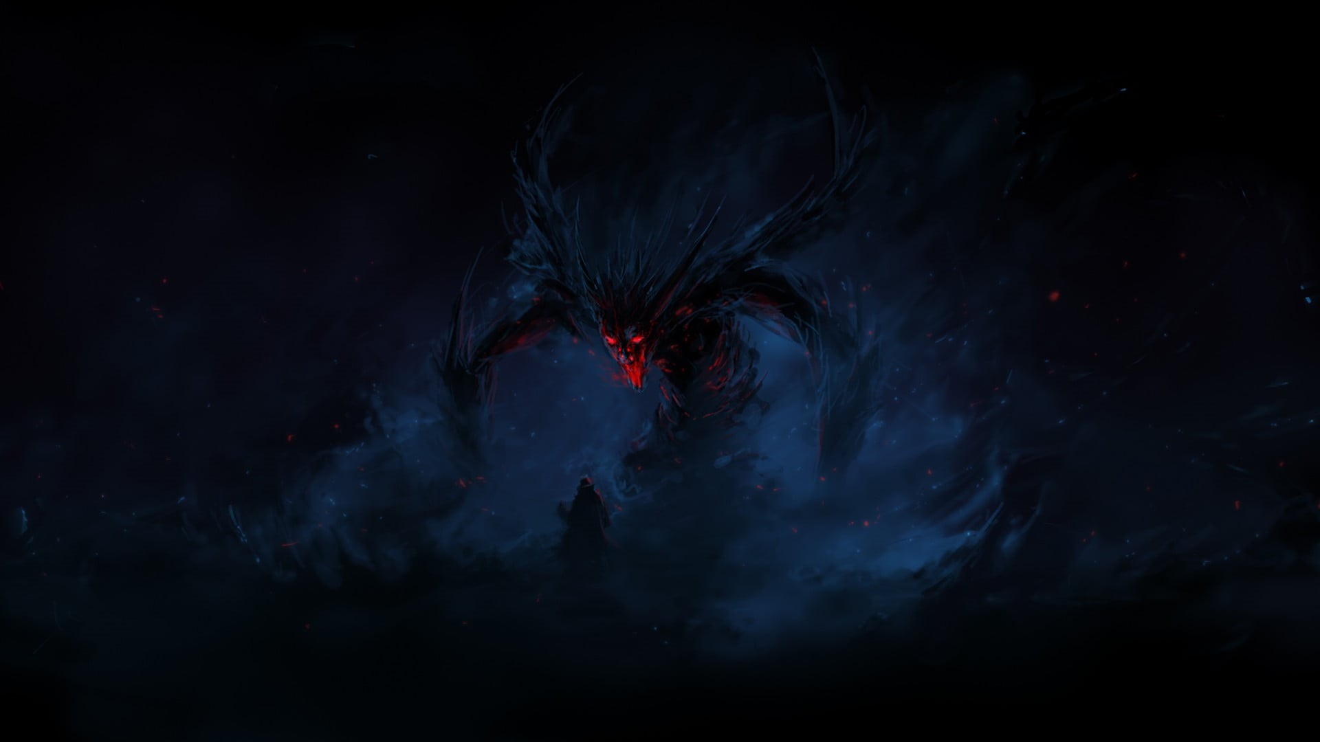 sign, smoke - physical structure, monster, dark, black background, black, lava, 1080P, sky, night, motion, geology, exploding, nature, heat - temperature, HD Wallpaper