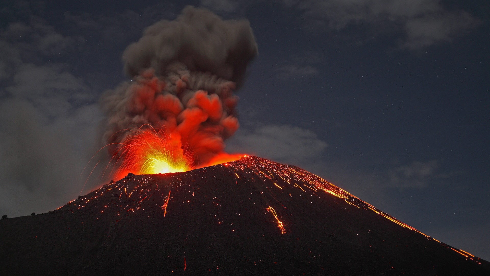 Indonesia, the volcano, the eruption, 1080P, the island of Anak-Krakatau, HD Wallpaper