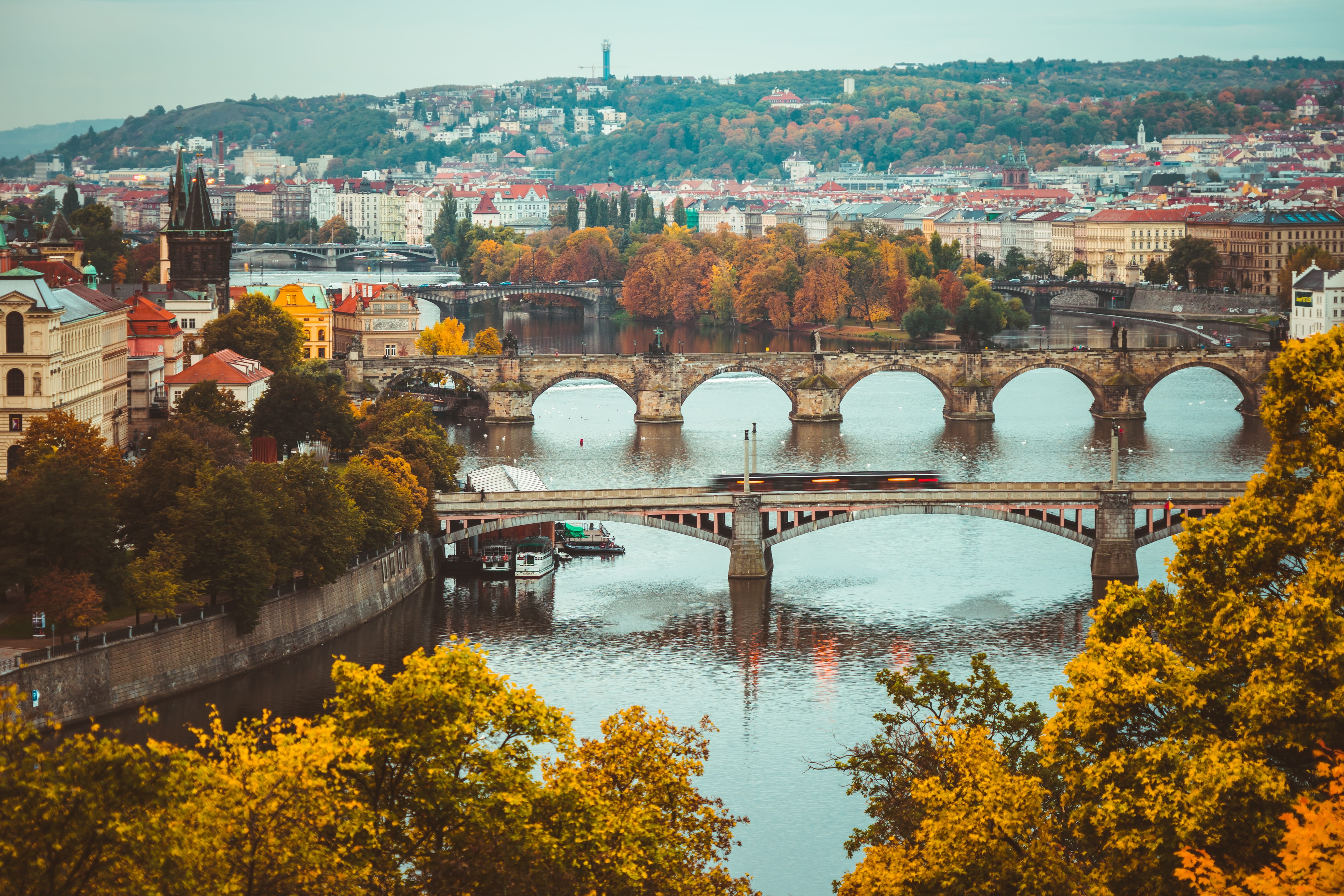 top, nature, prague, plant, czechia, built structure, vltava river, old, charles bridge, vltava, bridge, fall, building exterior, old city, connection, HD Wallpaper