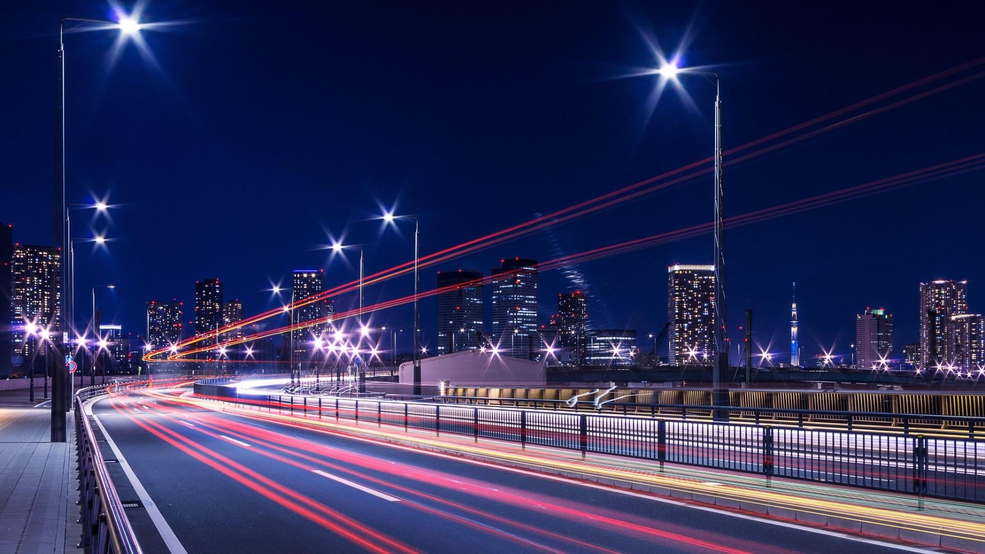 travel destinations, office building exterior, financial district, city life, road, cityscape, motion, speed, modern, asia, city street, light, long exposure, HD Wallpaper