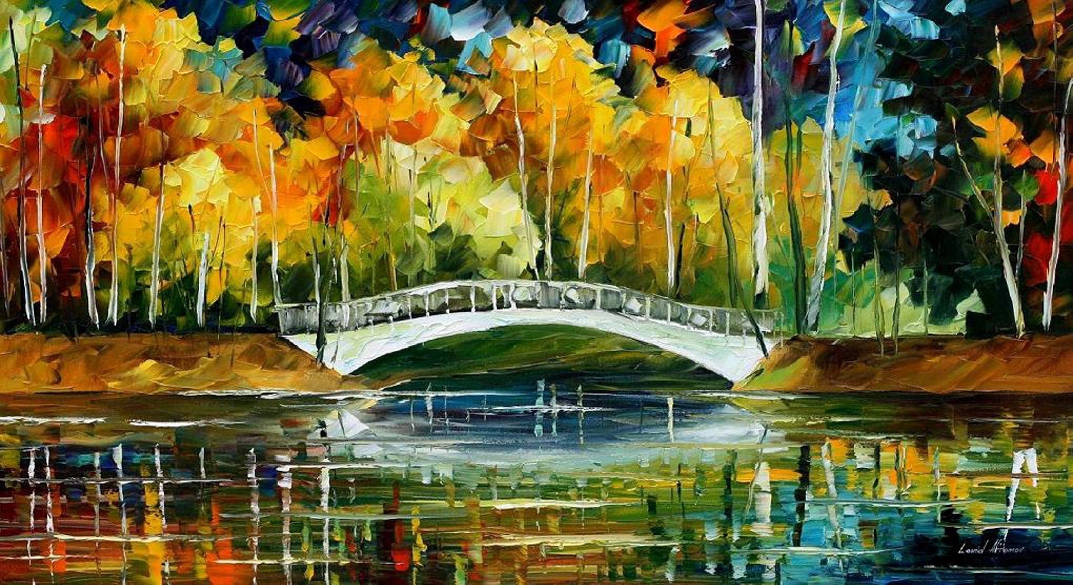 bridge, 1080P, Leonid Afremov, painting, colorful, HD Wallpaper