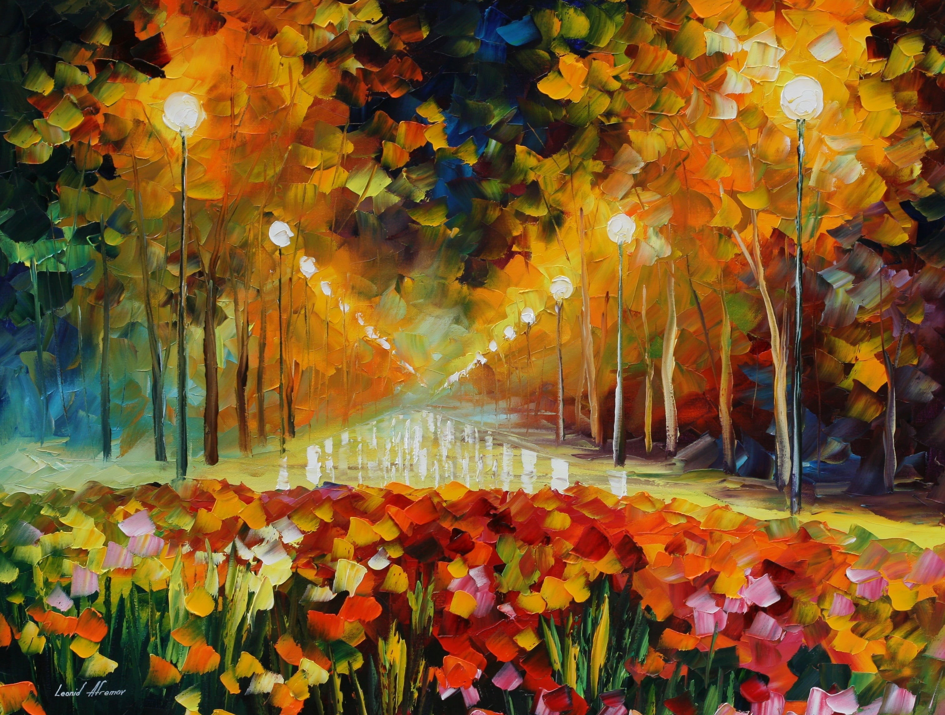 plant, color Image, flowers, Leonid Afremov, transparent, nature, picture, outdoors, abstract, painting, beauty In Nature, change, 2K, plant part, colors, HD Wallpaper