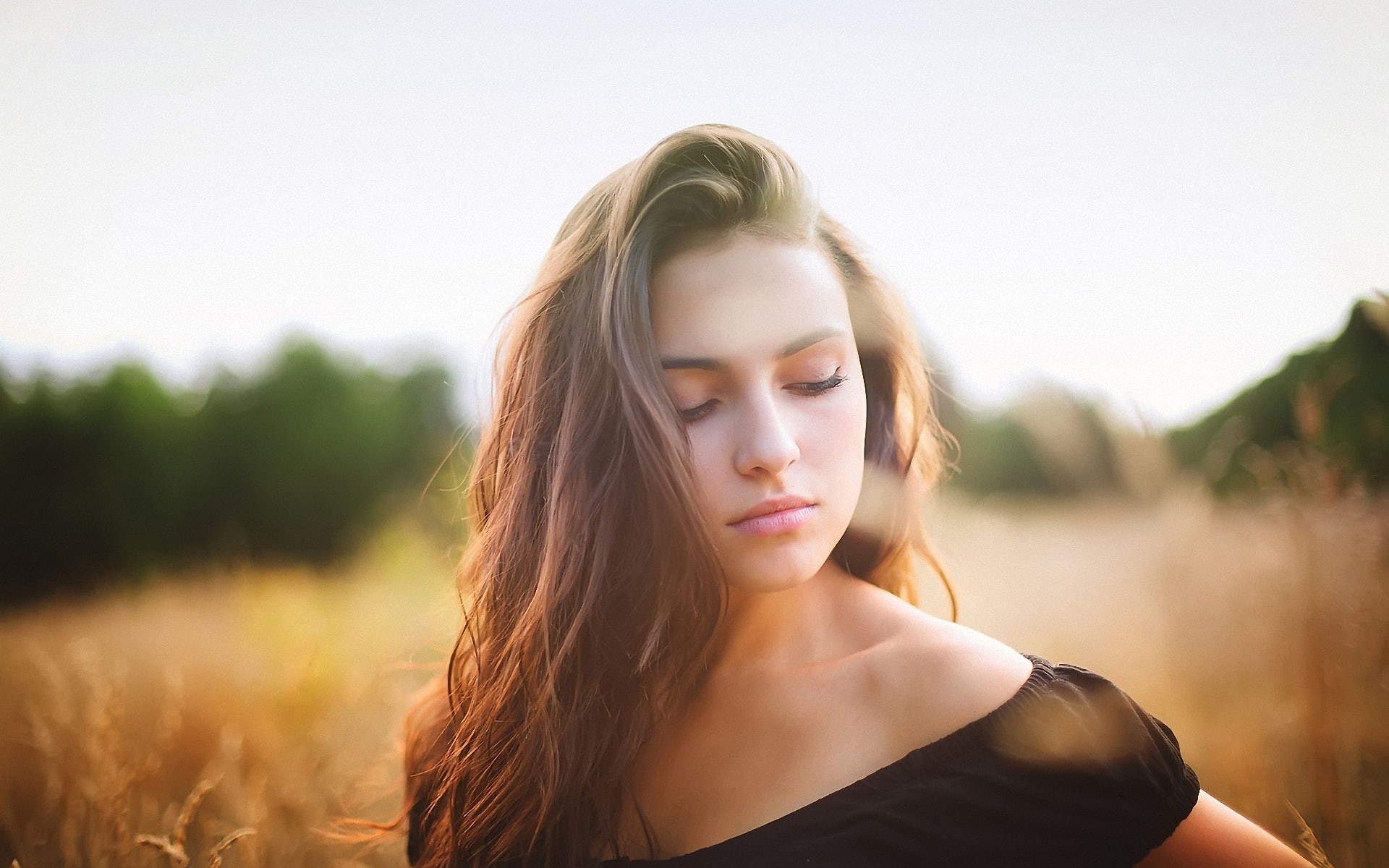 1080P, Fields, Hair, Face, Eyes, Beautiful, Girl, Lips, HD Wallpaper