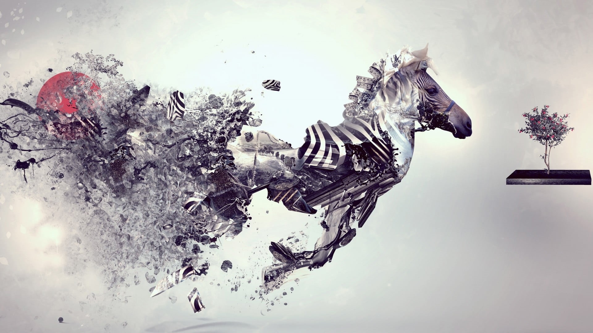 surreal, sculpture, digital composite, plant, art and craft, abstract, zebras, simple background, trees, representation, snow, day, winter, painting, Desktopography, HD Wallpaper