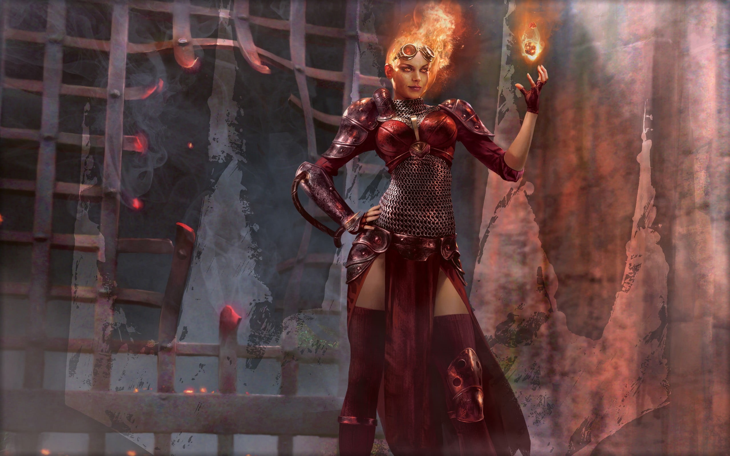 religion, clothing, hd, one person, game, Magic: The Gathering, fire, holding, celebration, architecture, women, three quarter length, Chandra Nalaar, real people, HD Wallpaper