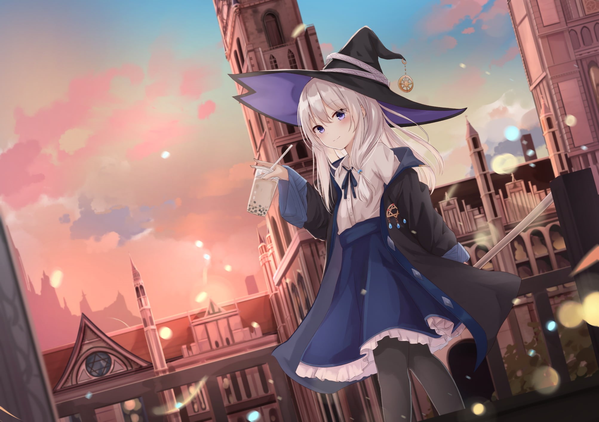 Girl, The Journey of Elaina, Anime, Elaina (The Journey of Elaina), White Hair, 1080P, Blue Eyes, Witch Hat, HD Wallpaper