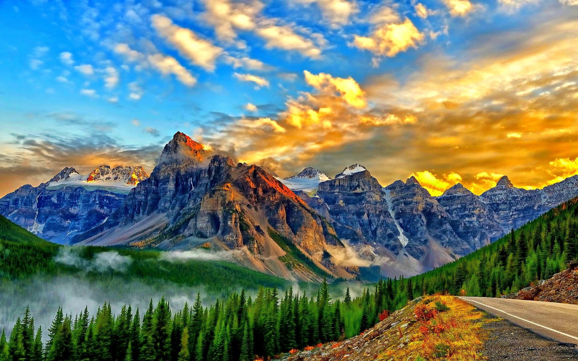 banff, rocky, path, golden, 1080P, sky, canadian, forest, landscape, mountains, park, alberta, national, HD Wallpaper