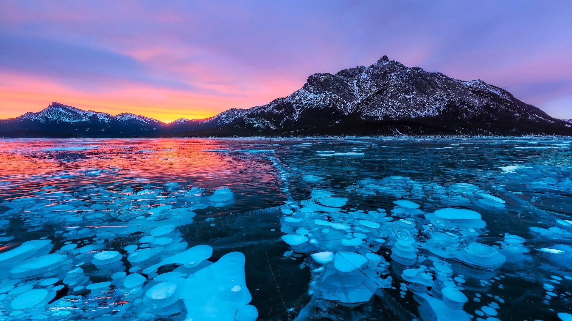 nature, cloud - sky, frozen, ice bubbles, canadian rockies, tranquil scene, sky, winter, sea, alberta rocky mountains, canada, tranquility, 1080P, abraham lake, HD Wallpaper