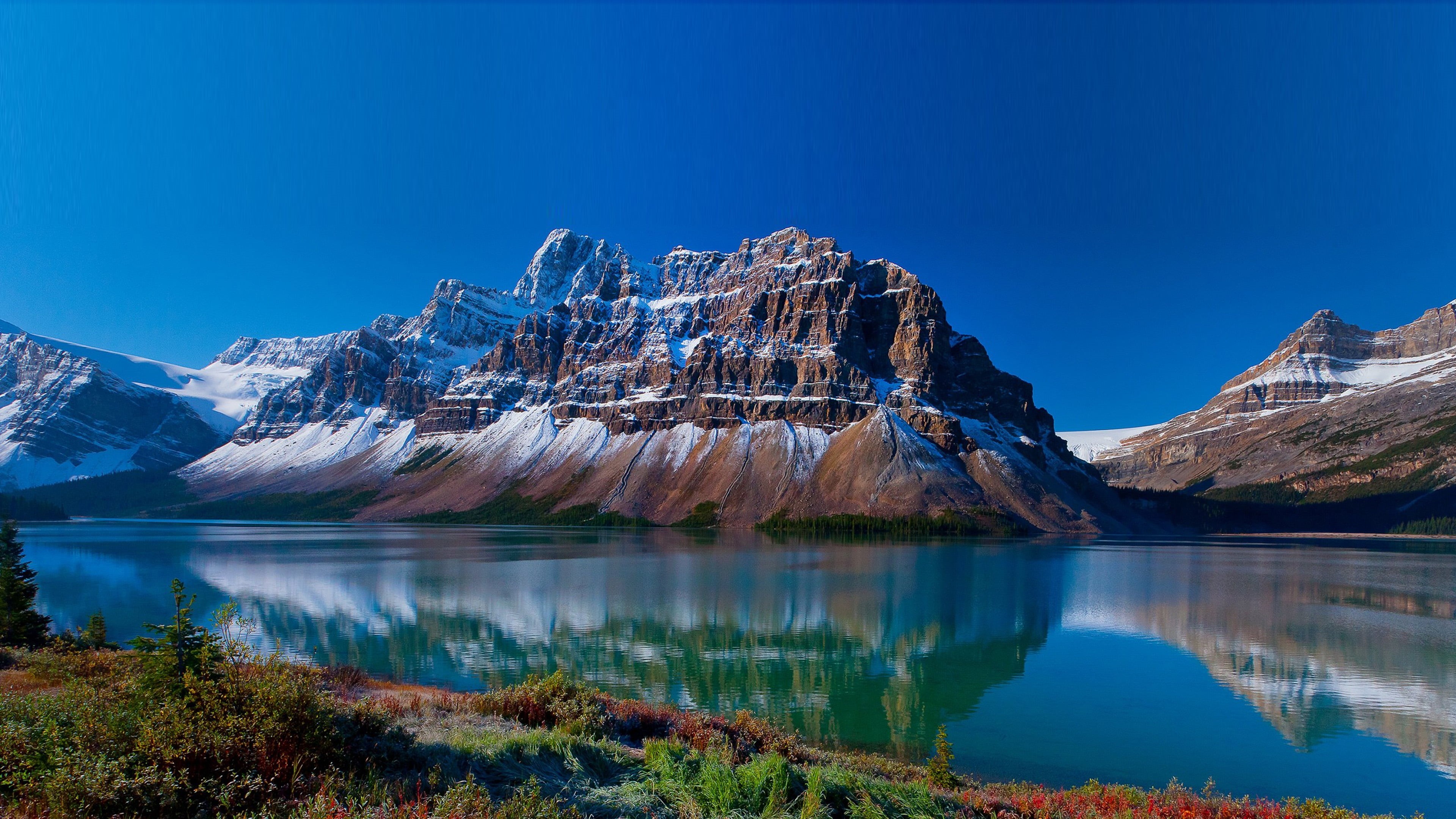 reflection, mountain peak, outdoors, hd, winter, tranquil scene, landscape, park, cold temperature, beauty in nature, alberta, snow, environment, desktop, HD Wallpaper