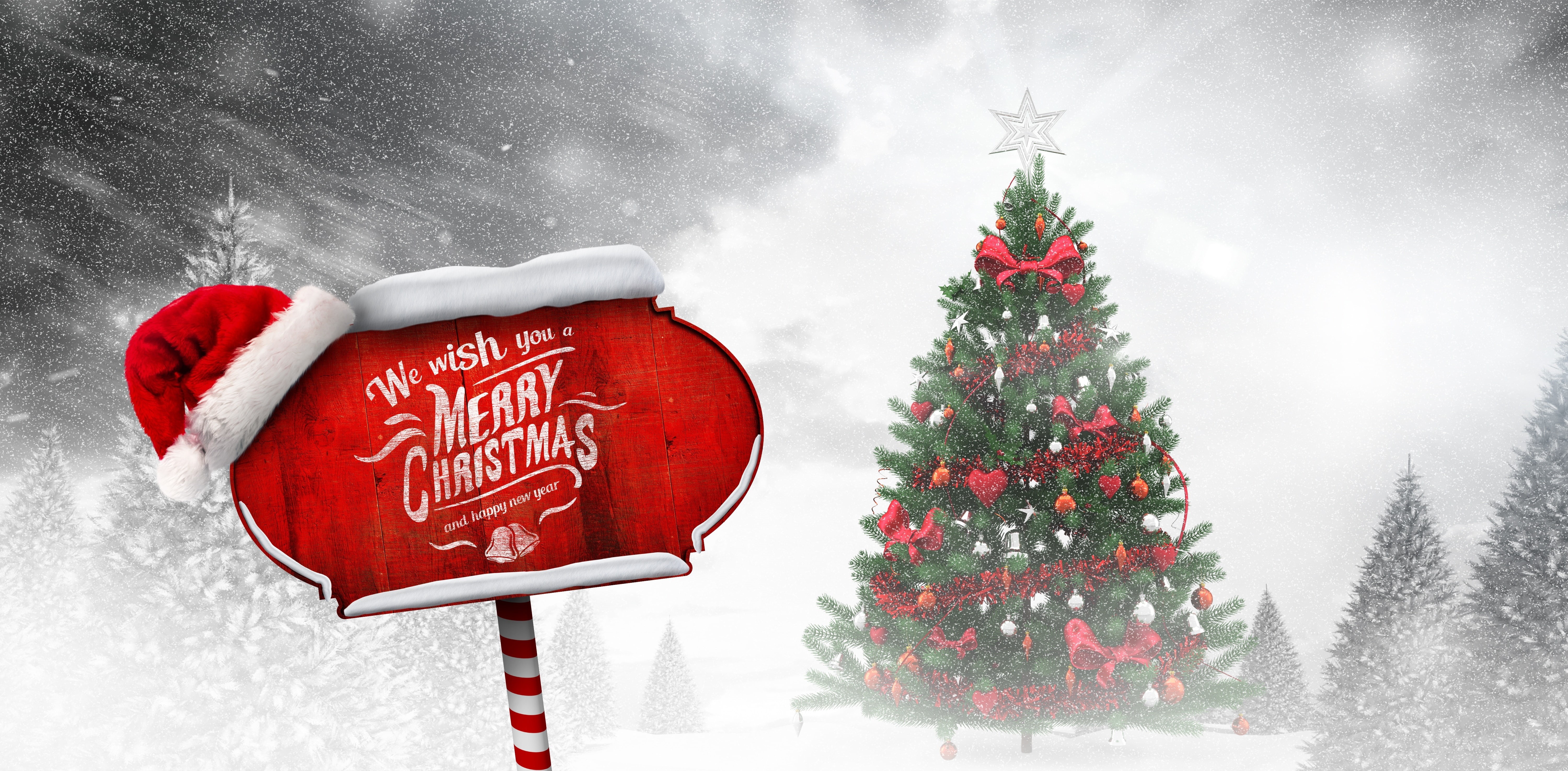 winter, New Year, tree, snow, 5K, Christmas, toys, Merry, decoration, HD Wallpaper