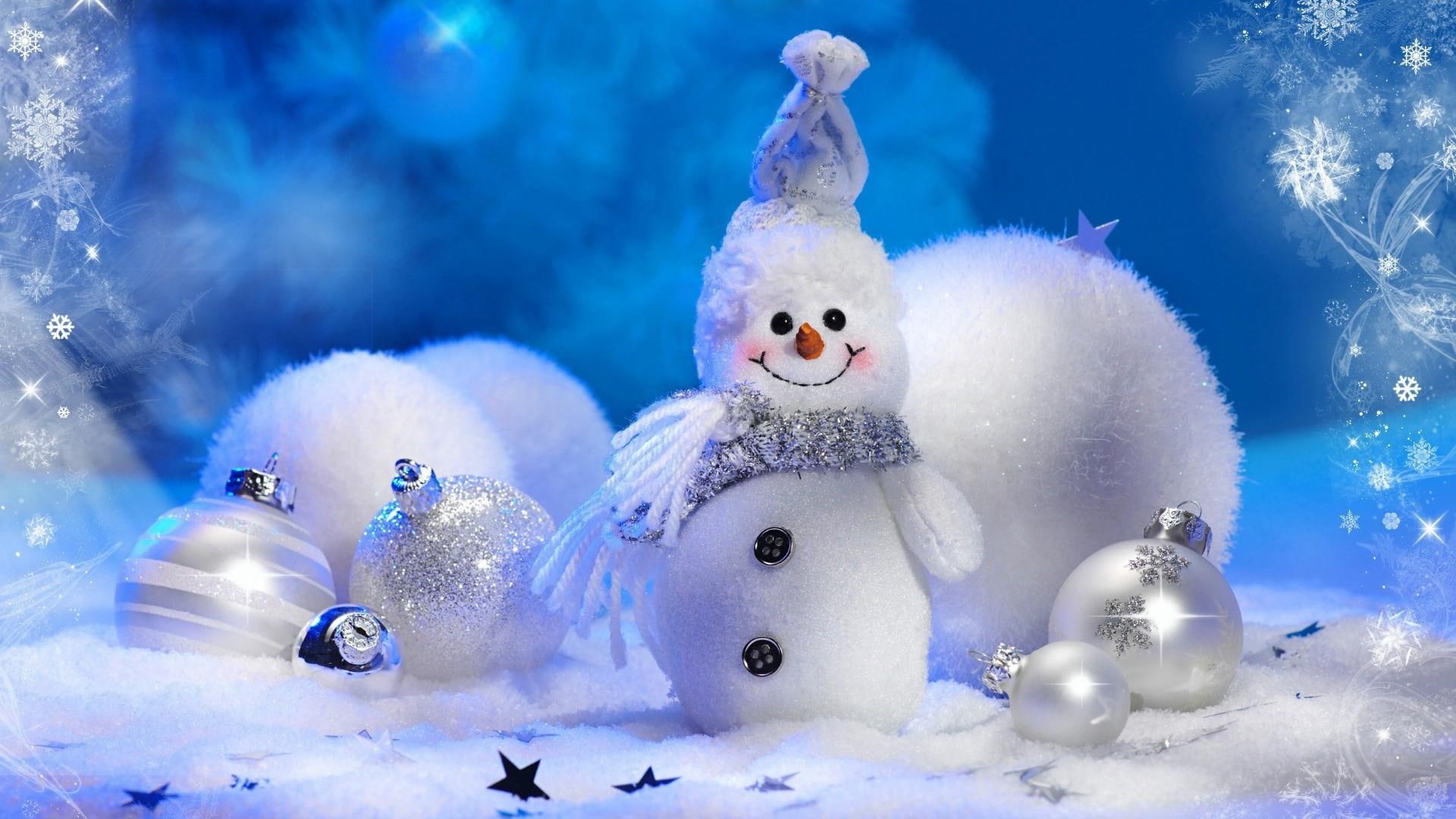 snowman, christmas decoration, christmas ball, winter, snow, 1080P, christmas, HD Wallpaper