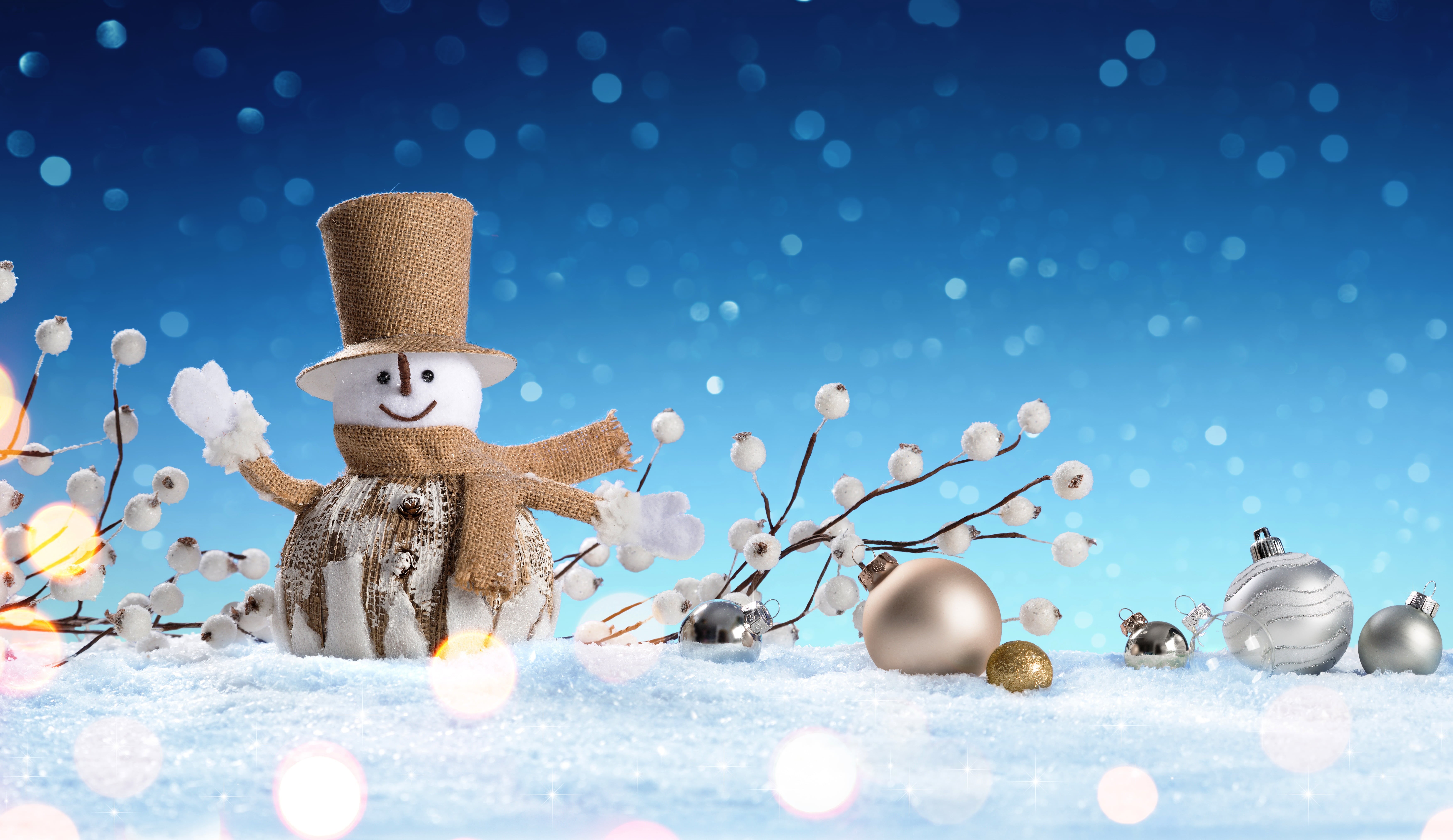 christmas ornament, snowflakes, christmas decoration, New Year, snowman, Xmas, Merry Christmas, nature, digital, blue background, winter, snow, HD Wallpaper