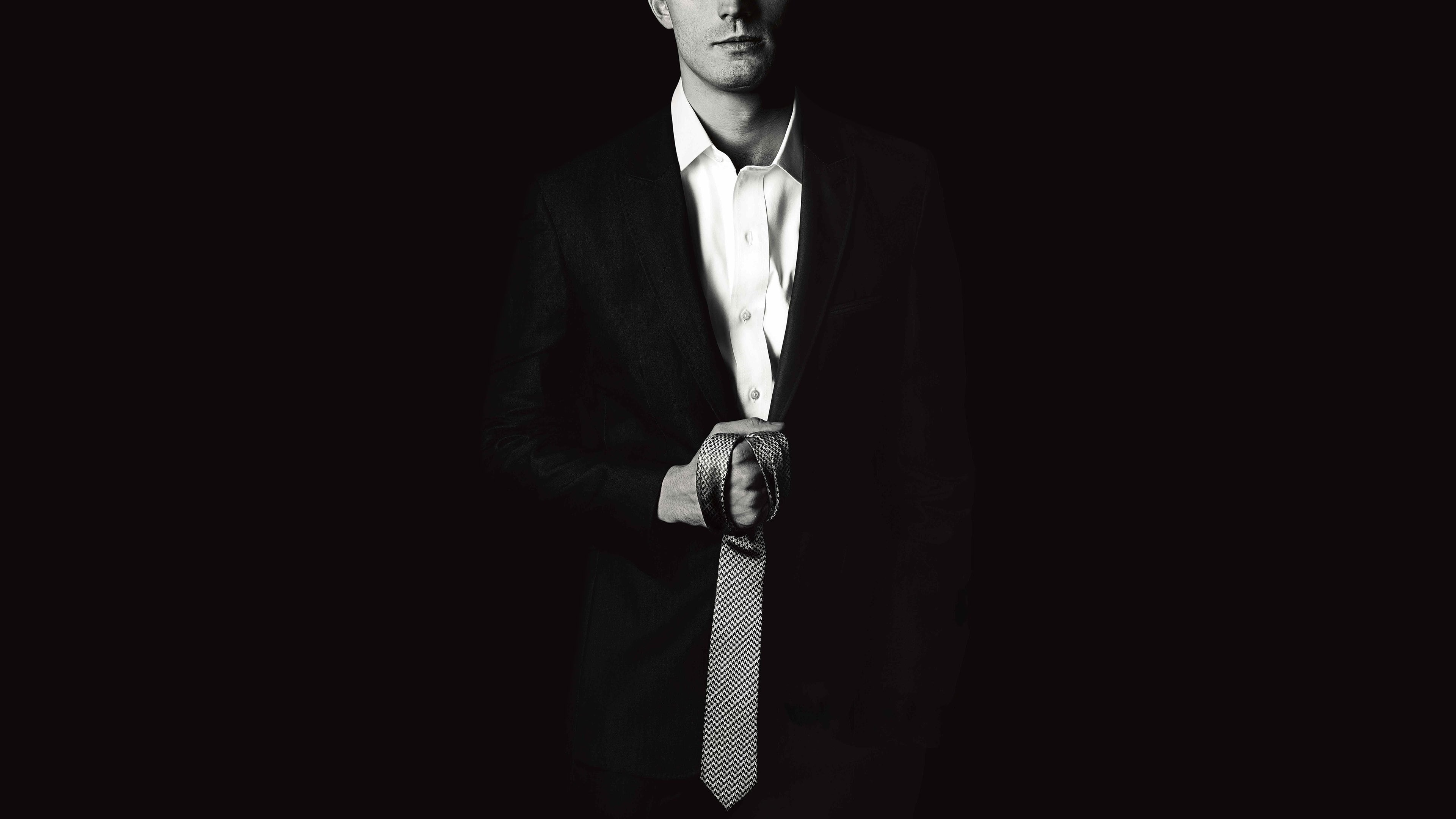 clothing, men, young men, 4K, adult, copy space, indoors, black background, dark, one person, well-dressed, standing, studio shot, business, leisure activity, HD Wallpaper