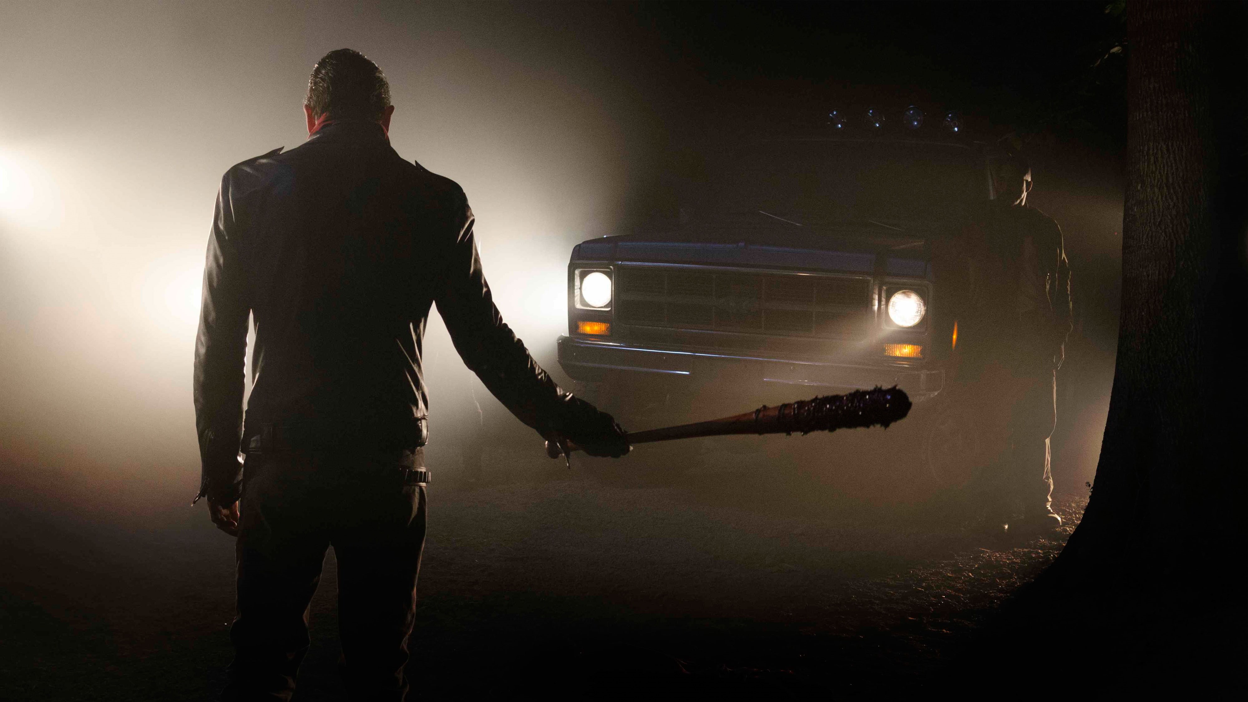 bat, holding, 4K, Season 7, man, near, Jeffrey Dean Morgan, Negan, Lennie James, 4K, car, The Walking Dead, HD Wallpaper