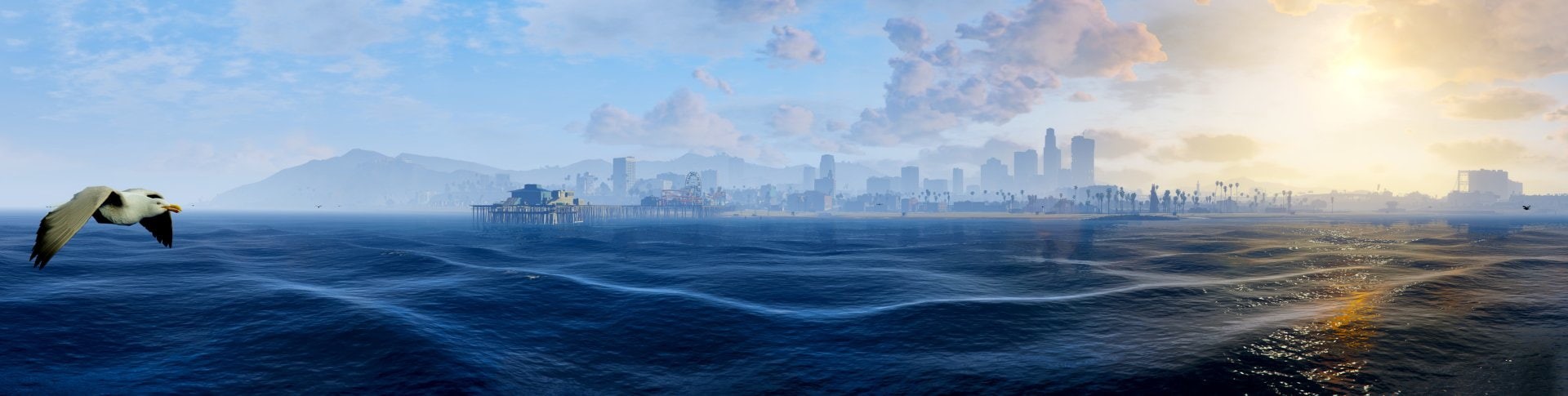 Seagull, Grand Theft Auto V, Sun, Grand Theft Auto, Sky, Los Santos, 1080P, Cloud, Sea, HD Wallpaper