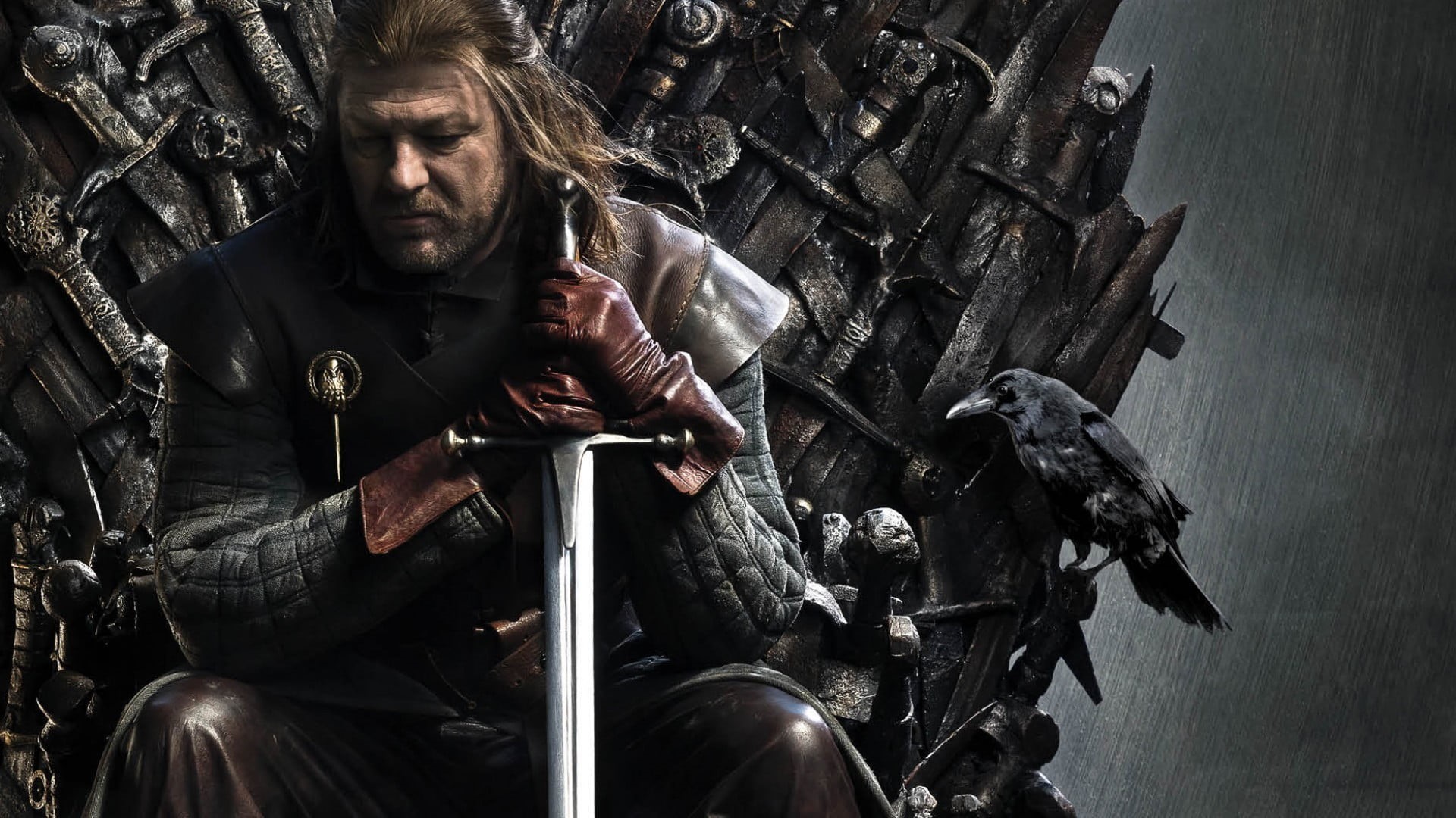 Iron Throne, Sean Bean, portrait, real people, weapon, mid adult men, 1080P, sitting, indoors, House Stark, throne, ned, mature men, looking at camera, HD Wallpaper