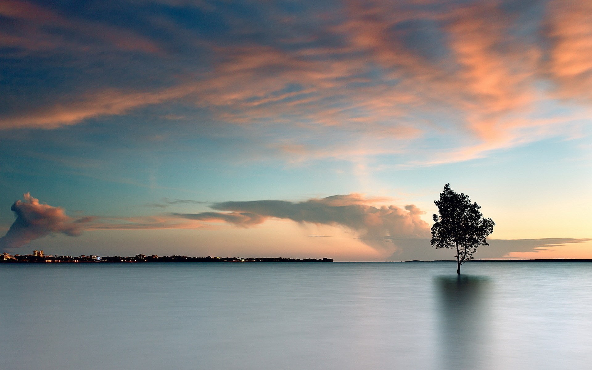 sea, reflection, nature, high resolution pictures of nature 1920x1200, waterfront, sky, no people, plant, beauty in nature, outdoors, non-urban scene, cloud - sky, HD Wallpaper