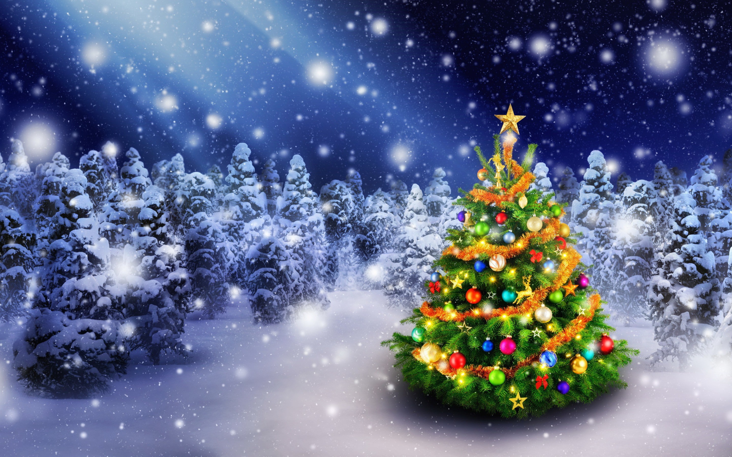 Christmas tree, Christmas, decoration, snow, winter, New Year, mini, Merry, tree, green, 2K, HD Wallpaper
