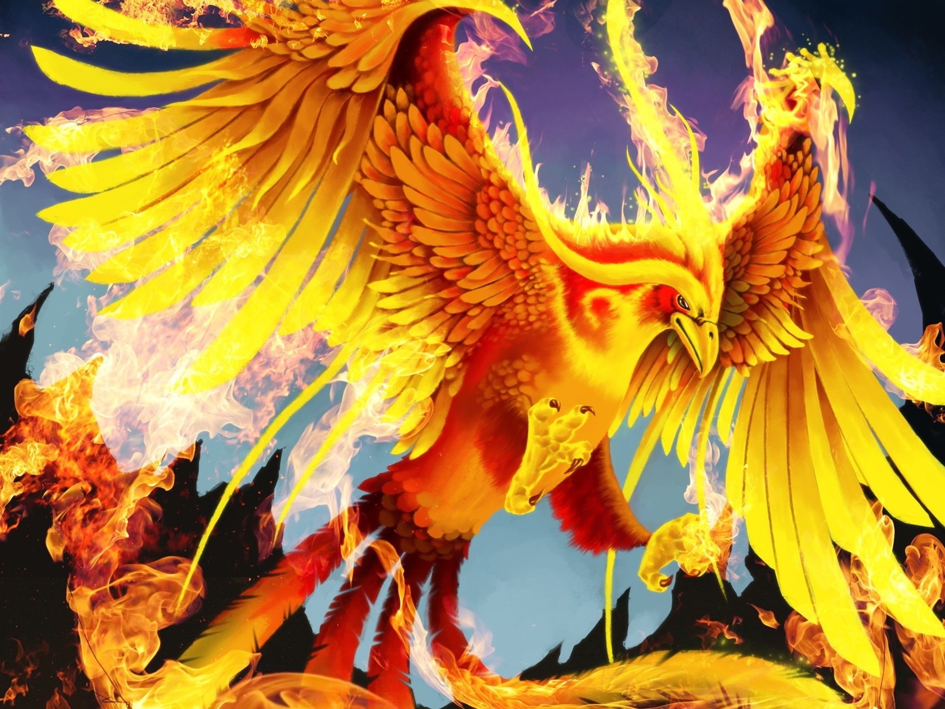 Golden, 1080P, Art, Phoenix, Fire, Wings, Bird, Pictures, HD Wallpaper