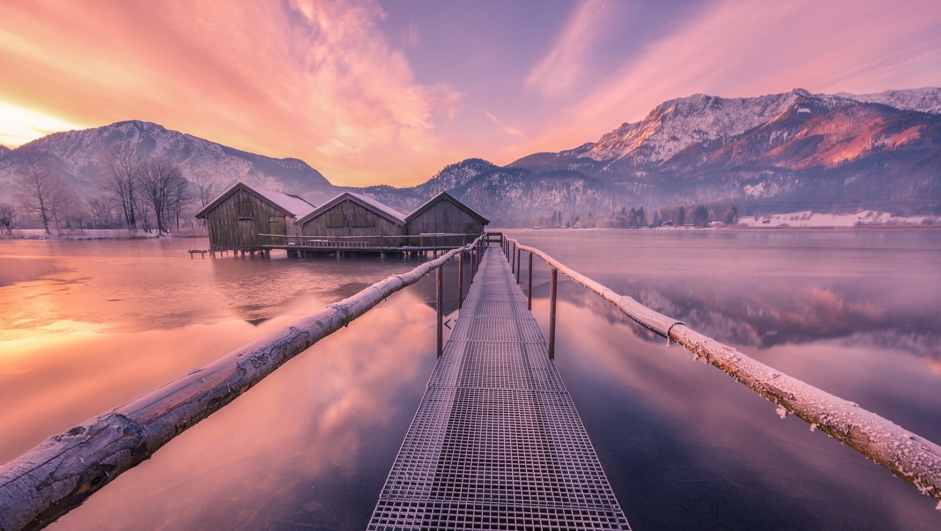architecture, fog, water, tranquility, mountains, reflection, built structure, sky, nature, brown, outdoors, mountain, mountain range, landscape, tranquil scene, HD Wallpaper