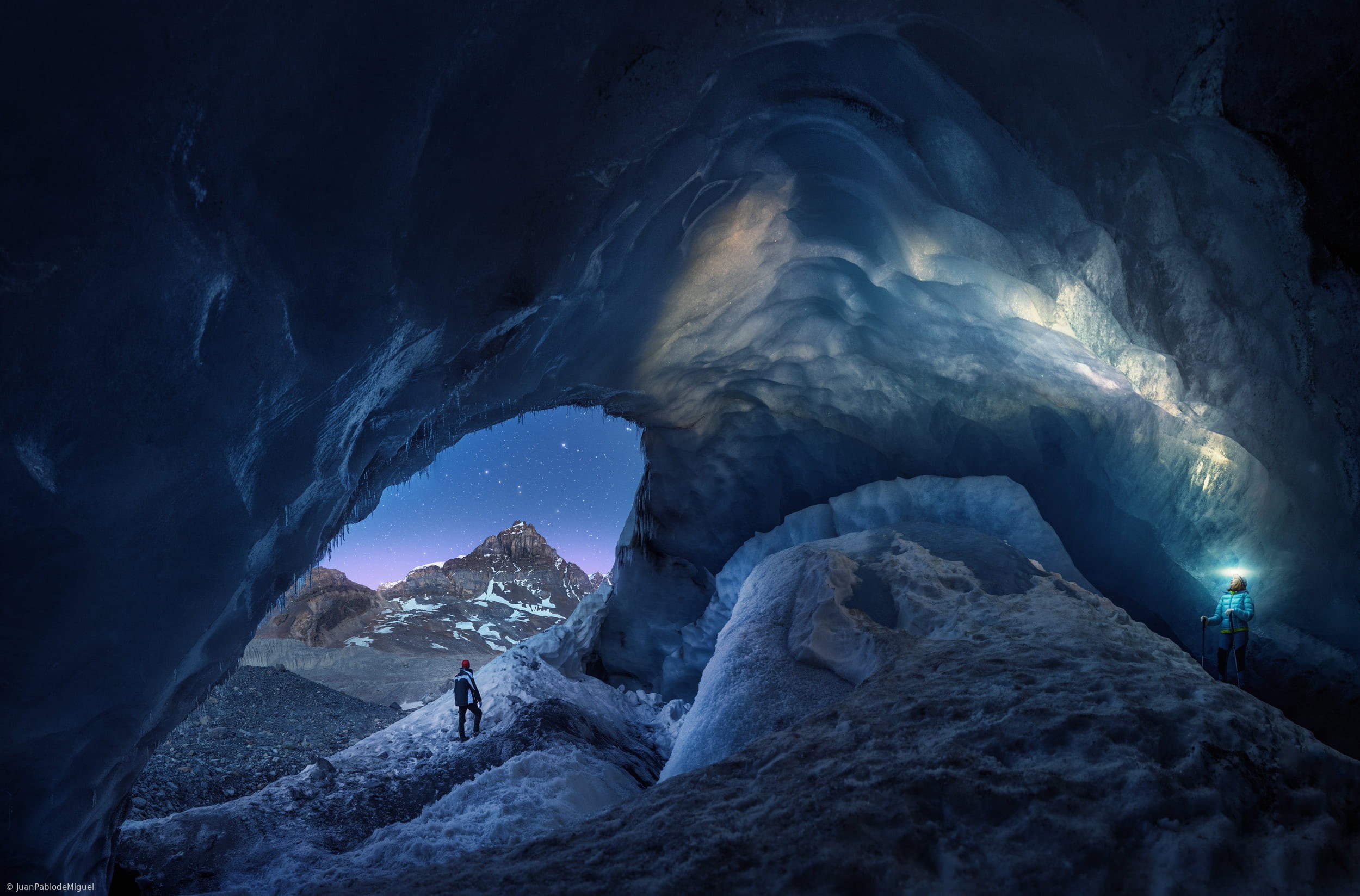 cold temperature, one person, ice, landscape, cave, outdoors, environment, sky, beauty in nature, night, men, blue, winter, 1080P, nature, rock climbing, HD Wallpaper
