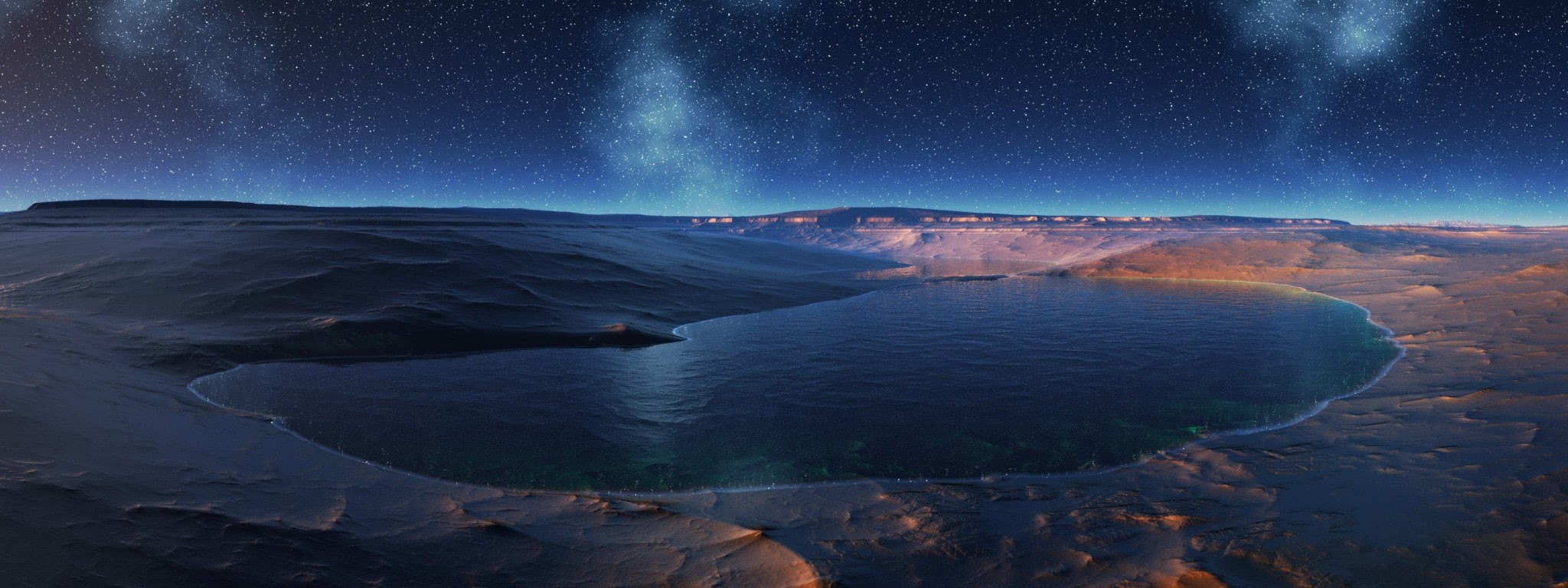 landscape, mountain, travel, beauty in nature, tranquil scene, water, star - space, scenics - nature, space and astronomy, environment, dual screen images for desktop background, HD Wallpaper