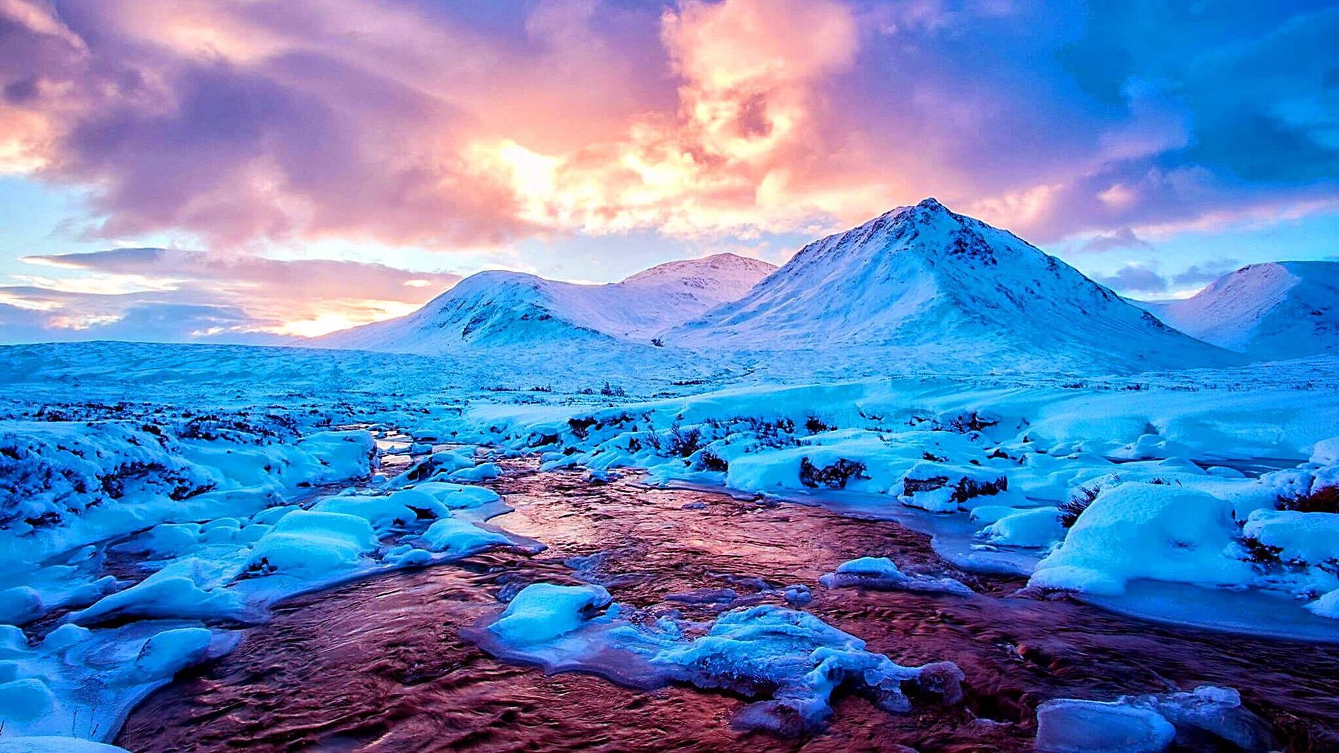 beauty in nature, lagoon, cloud - sky, mountain range, glen etive, mountain peak, ice, atmosphere, snowcapped mountain, frozen, scenics - nature, sky, tranquility, HD Wallpaper