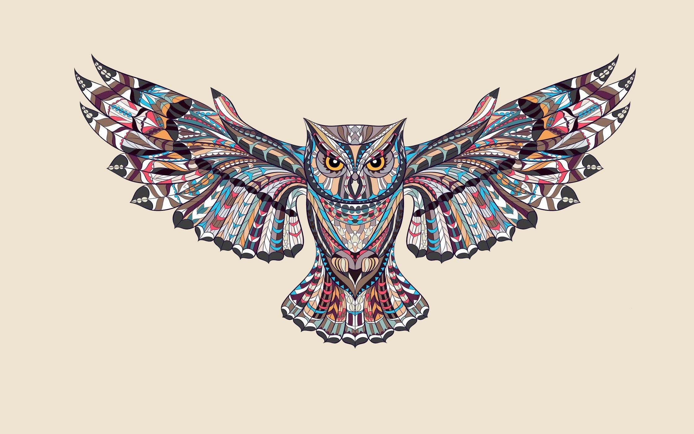 animal Wing, decor, bird, art and craft, backgrounds, ornate, wings, variation, computer Graphic, indigenous Culture, owl, elegance, light background, pattern, HD Wallpaper