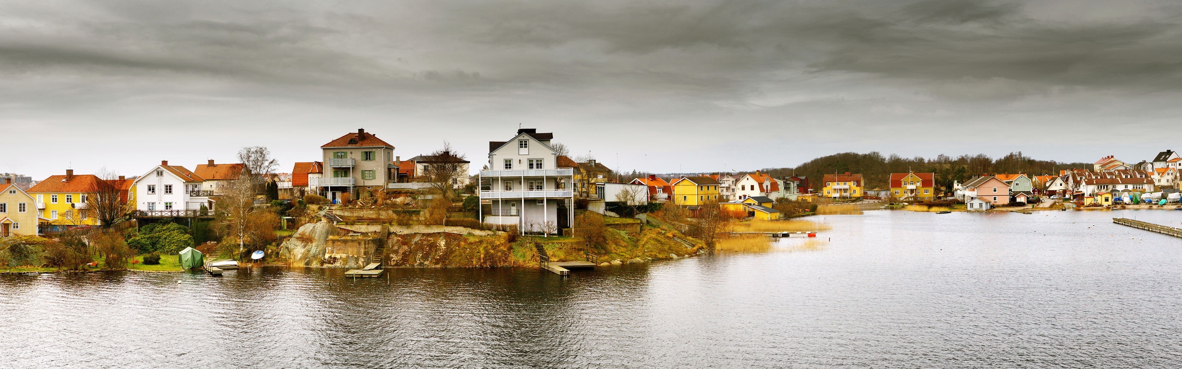 Houses, 4K, cloud, Sweden, Pantarholmen, Archipelago, rain, Karlskrona, Idyllic, HD Wallpaper