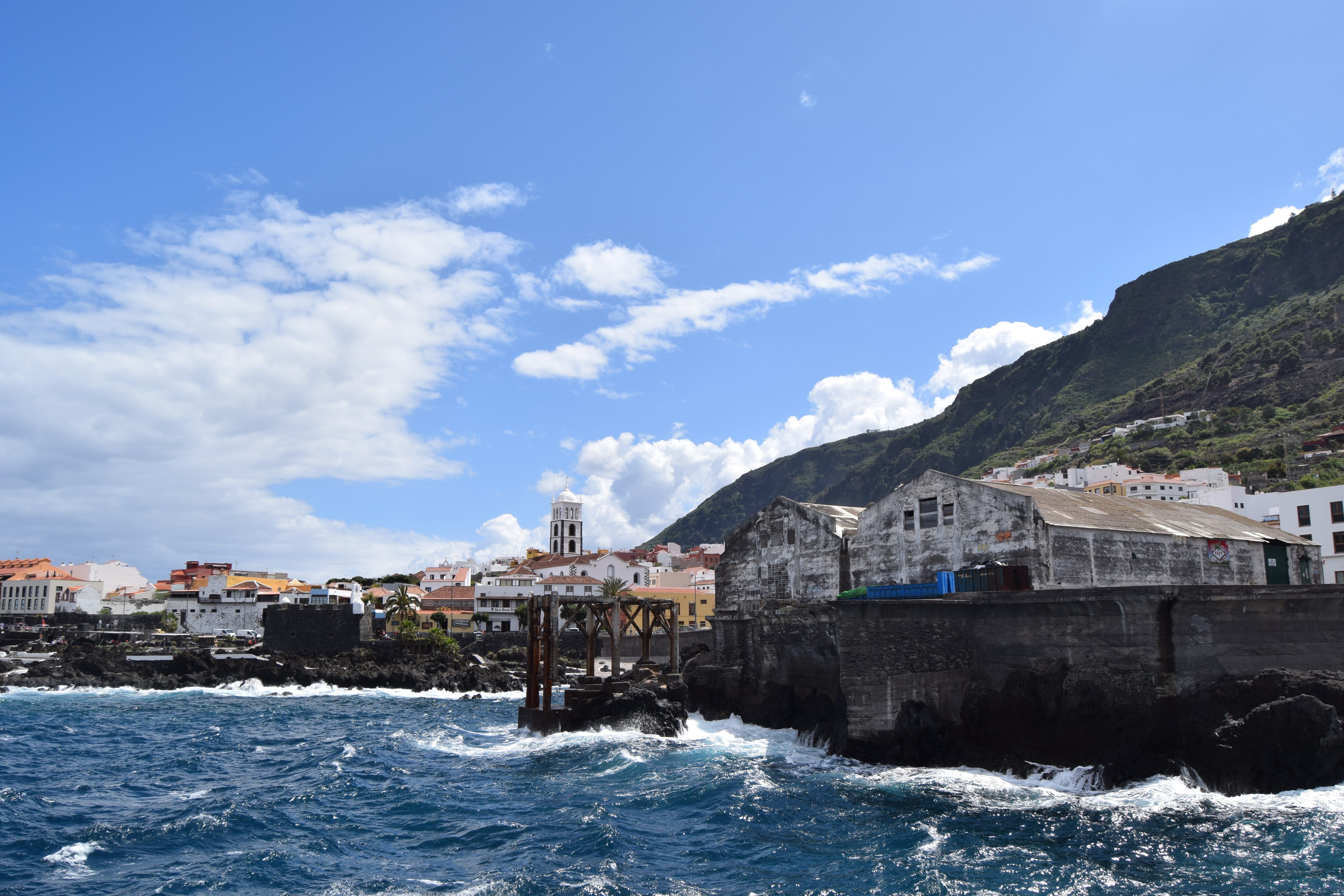 5K, building, day, town, building exterior, canary islands, old town, city, cloud - sky, built structure, water, house, sky, waterfront, garachico, travel destinations, HD Wallpaper