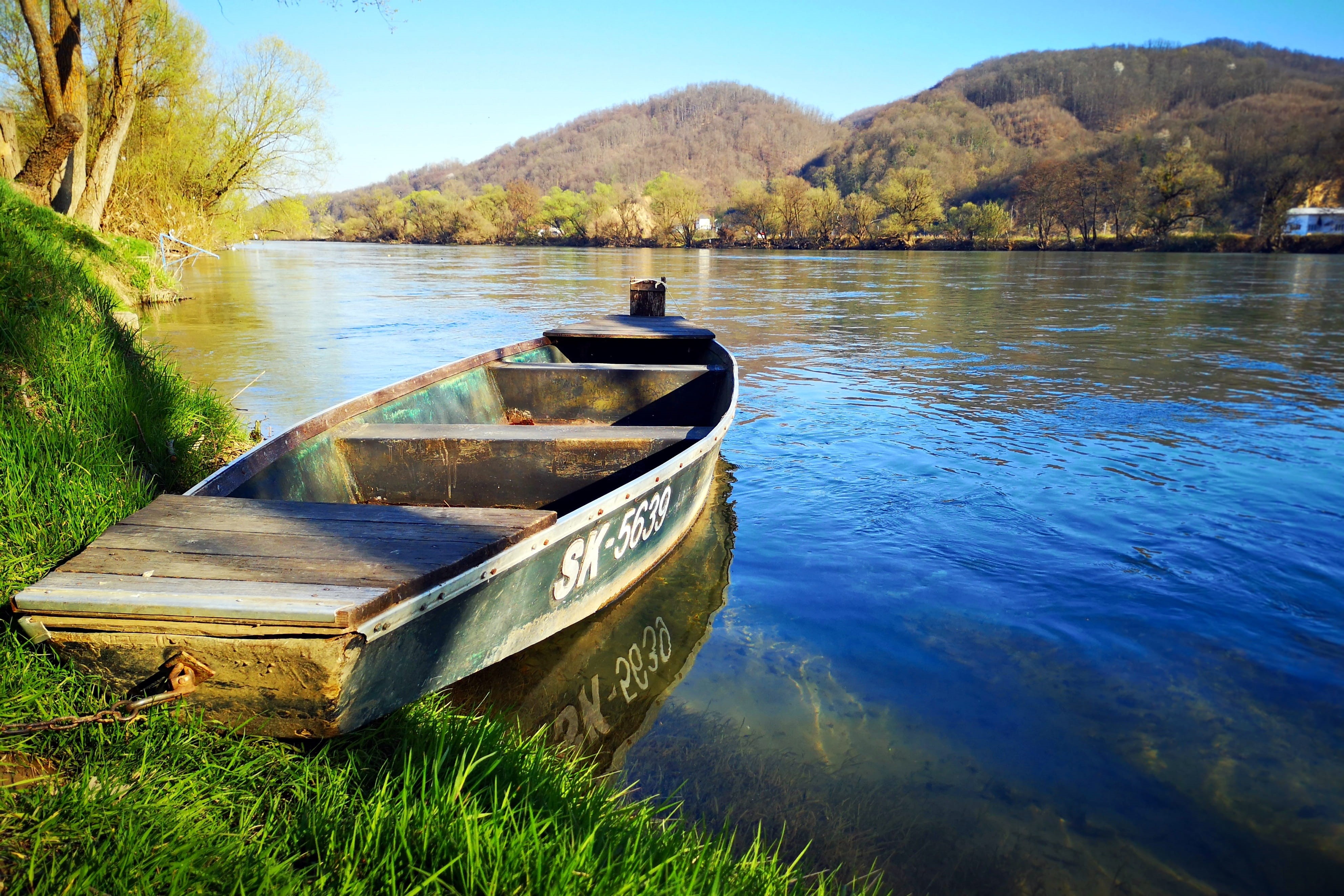 boat, sky, croatia, kostajnica, transportation, rowboat, non-urban scene, tranquility, nautical vessel, tranquil scene, 4K, plant, no people, una, day, HD Wallpaper