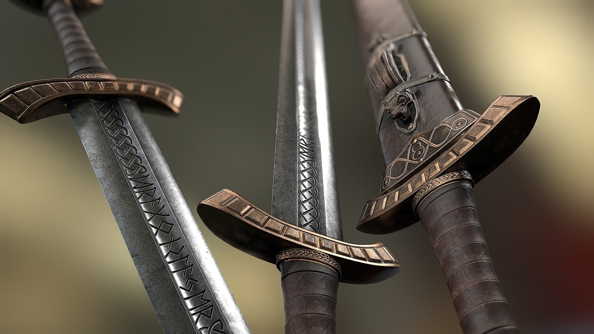 Viking Sword and Scabbard, 1080P, runes, swords, steel, weapons, HD Wallpaper