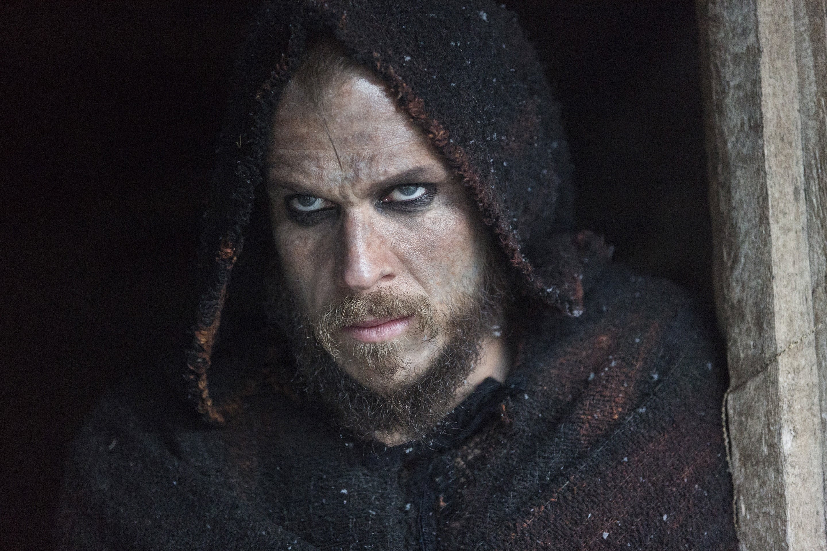 front view, indoors, depression - sadness, look, The Vikings, hood - clothing, warm clothing, mature adult, hood, portrait, close-up, looking at camera, HD Wallpaper