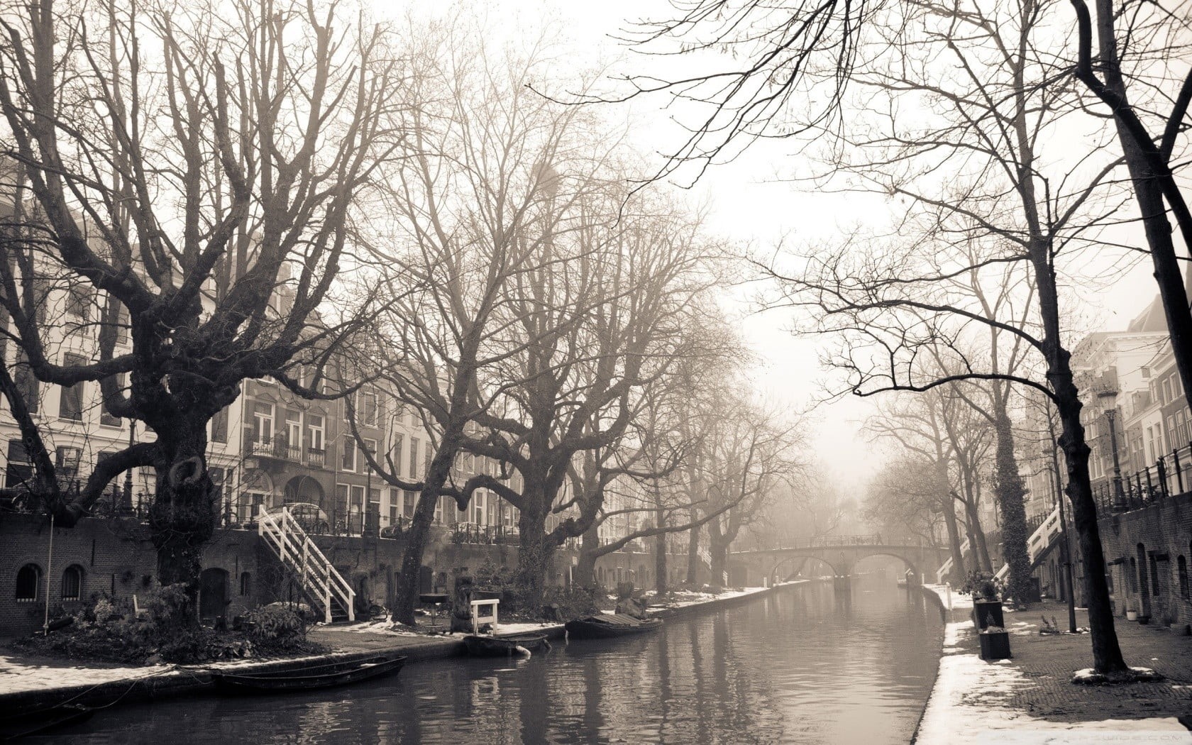 sky, Utrecht, incidental people, plant, day, outdoors, nautical vessel, Amsterdam, bare, branch, cityscape, architecture, nature, transportation, canal, HD Wallpaper