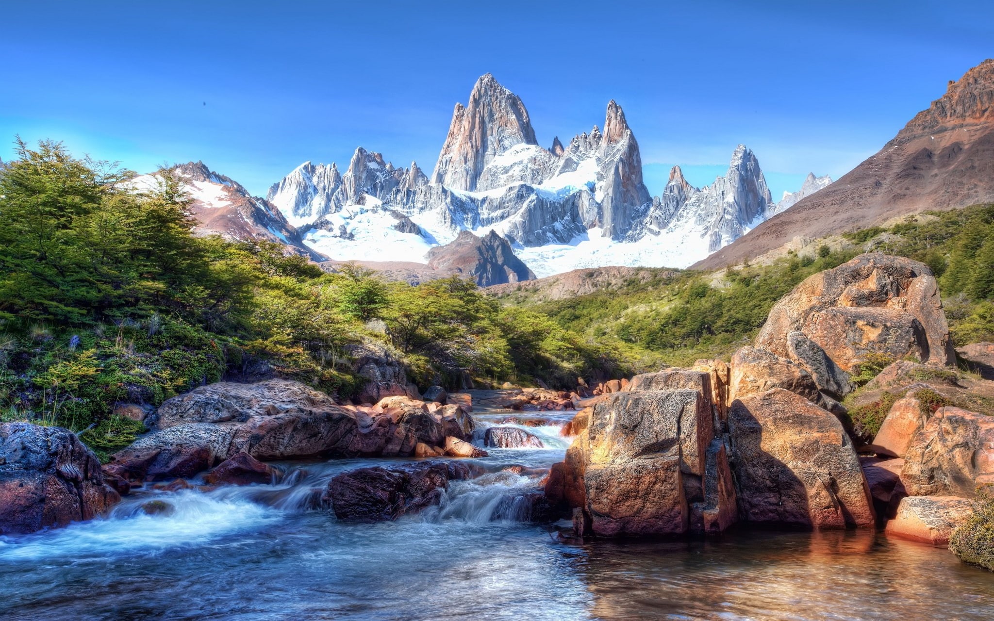 beauty in nature, travel destinations, mountain, water, mountain peak, no people, plant, coniferous tree, scenics - nature, landscape, pine tree, mountain high resolution desktop backgrounds, HD Wallpaper