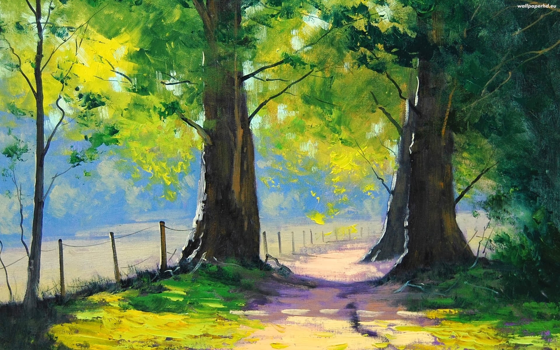 the way forward, no people, tree trunk, beauty in nature, scenics - nature, day, 1080P, green, tranquility, Graham Gercken, direction, painting, plant, HD Wallpaper