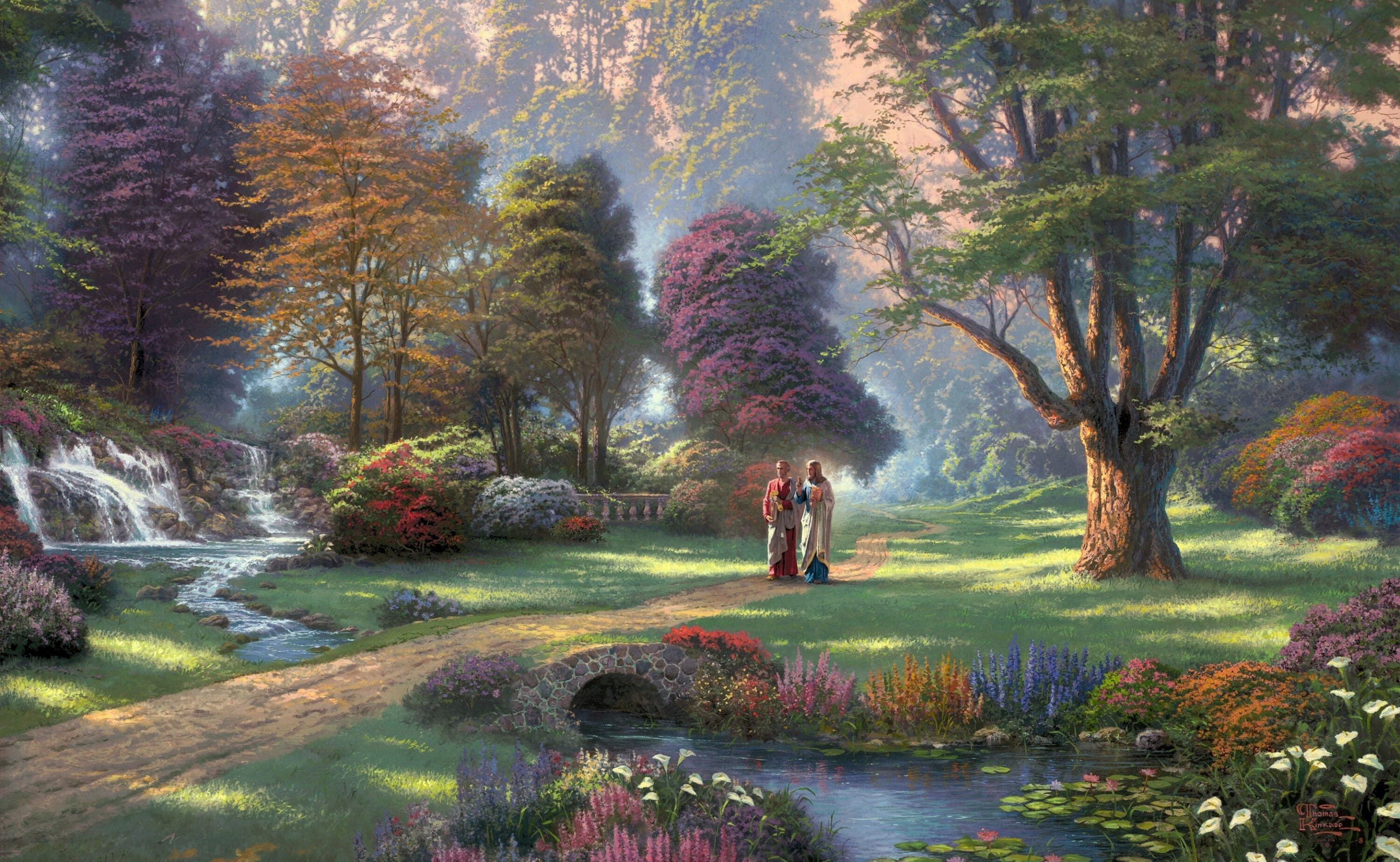 flowers, Jesus, water, Artistic, idyllic, forest, nature, beauty in nature, day, plant, Drawings, outdoors, white, Thomas, growth, one person, tranquility, HD Wallpaper