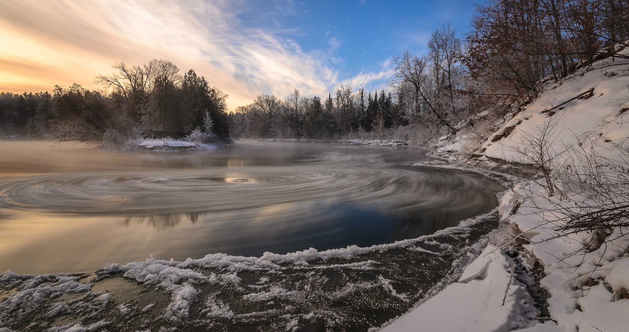 tranquil scene, nature, concrete, brown, beauty in nature, scenics - nature, landscape, house, trees, frozen, water, winter, cold temperature, tree, clouds, HD Wallpaper