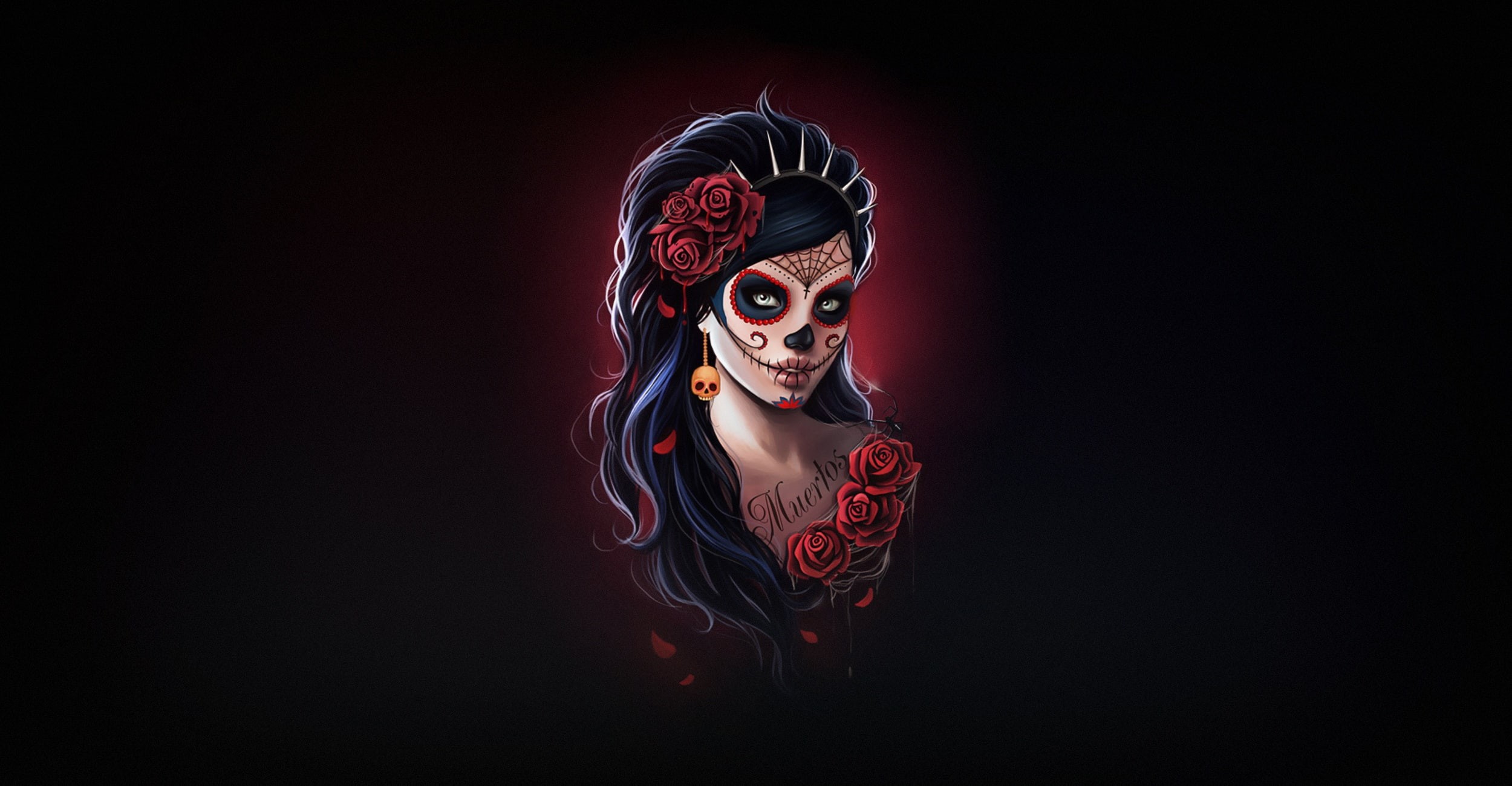 Style, madeinkipish, Anna Marine, Background, Calavera, 1080P, by Anna Marine, Katrina, Sugar Skull, Girl, Catrina, Day of the Dead, HD Wallpaper