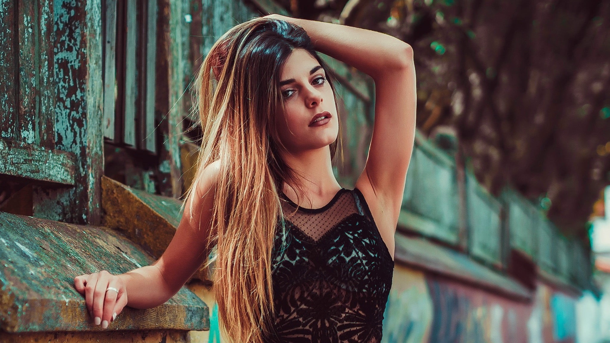hair, women, long hair, face, depth of field, beauty, hairstyle, 1080P, beautiful woman, armpits, one person, see-through clothing, adult, casual clothing, HD Wallpaper