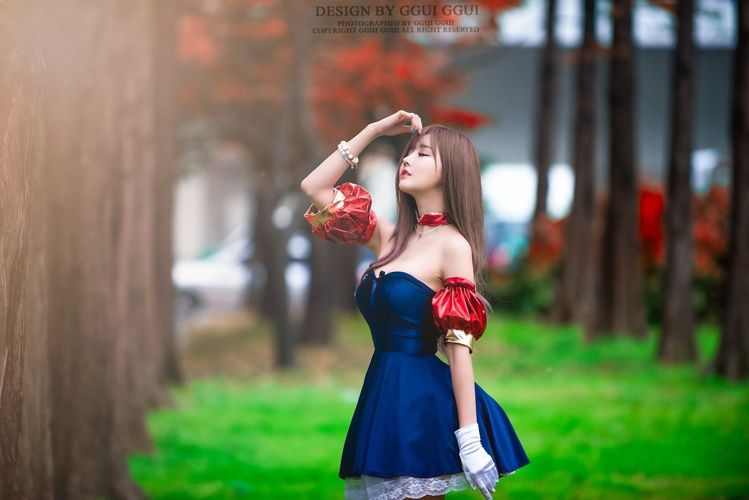 leisure activity, young women, women, closed eyes, Han Ga Eun, hairstyle, cosplay, standing, lifestyles, adult, one person, Asian, long hair, blue dress, HD Wallpaper
