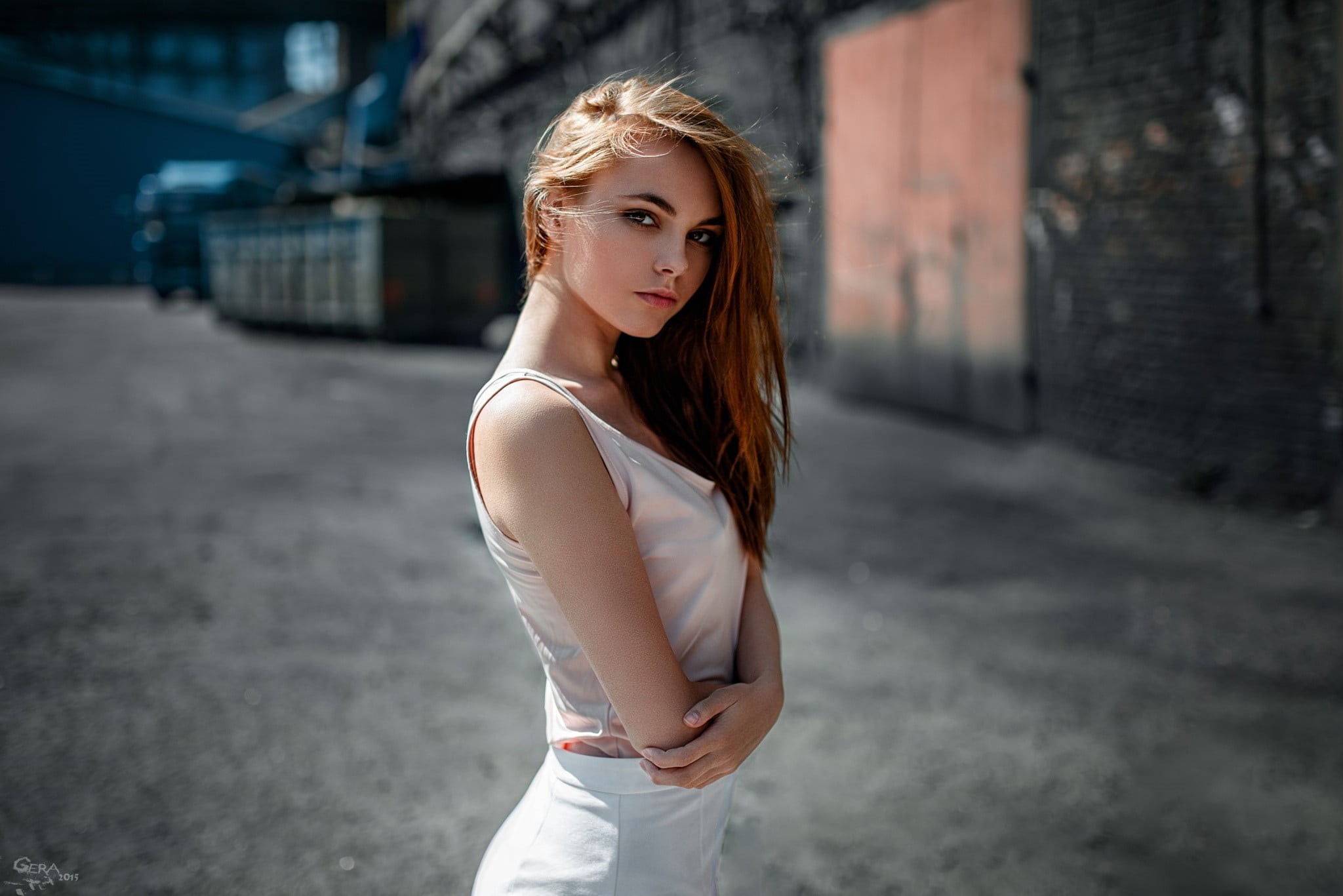 white, long hair, top, standing, face, women, s, 1080P, one person, beautiful woman, young adult, hairstyle, beauty, young women, casual clothing, portrait, HD Wallpaper