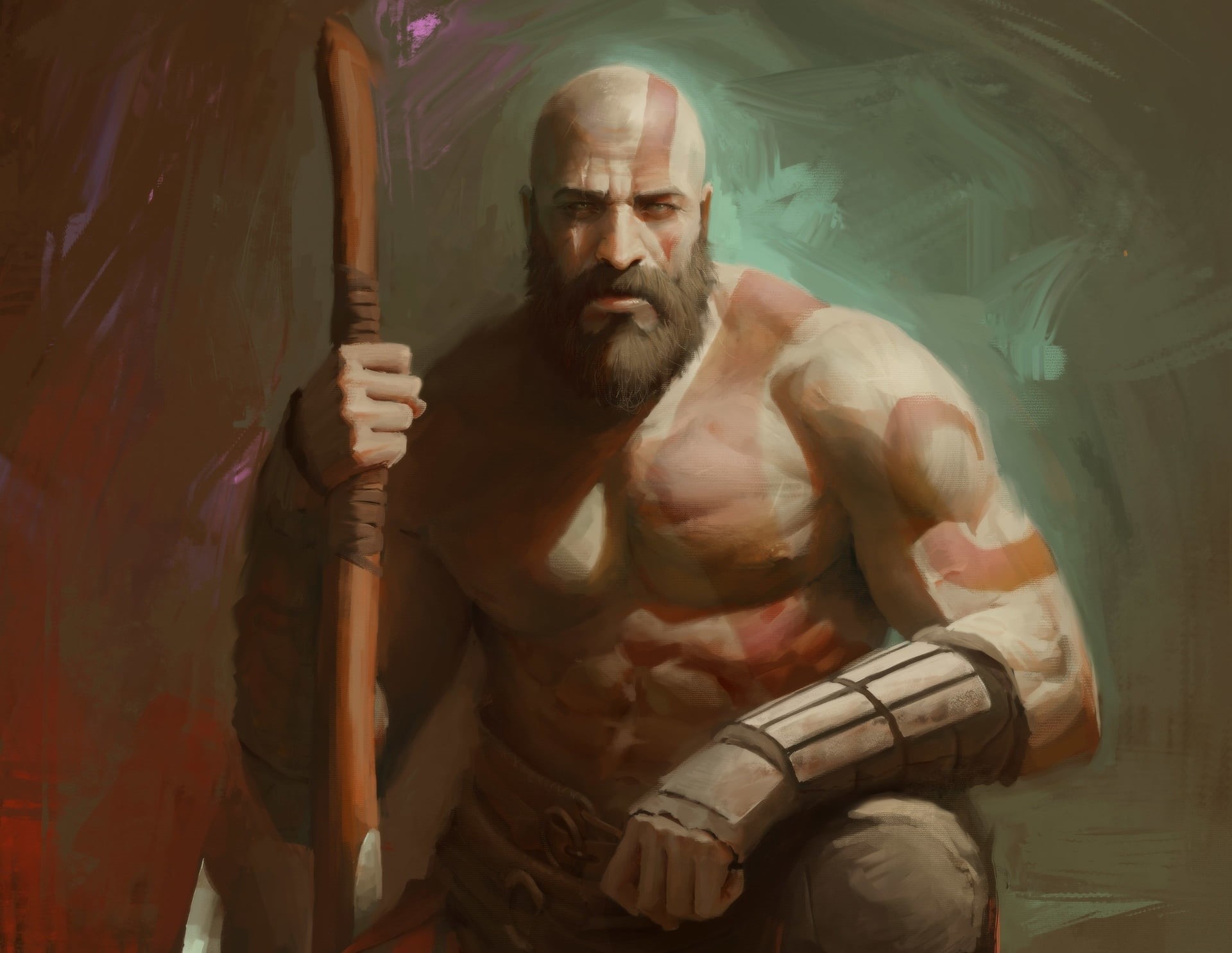 thorax, axe, warriro, powerful, armor, Kratos, God, bald, yuusha, 1080P, man, hero, PlayStaion, strong, God of War, demigod, demi god, chest, HD Wallpaper