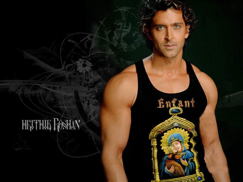 shirtless, hrithik, portrait, 480P, bollywood, top, front view, real people, Male Celebrities, men, studio shot, standing, waist up, tank, black background, HD Wallpaper