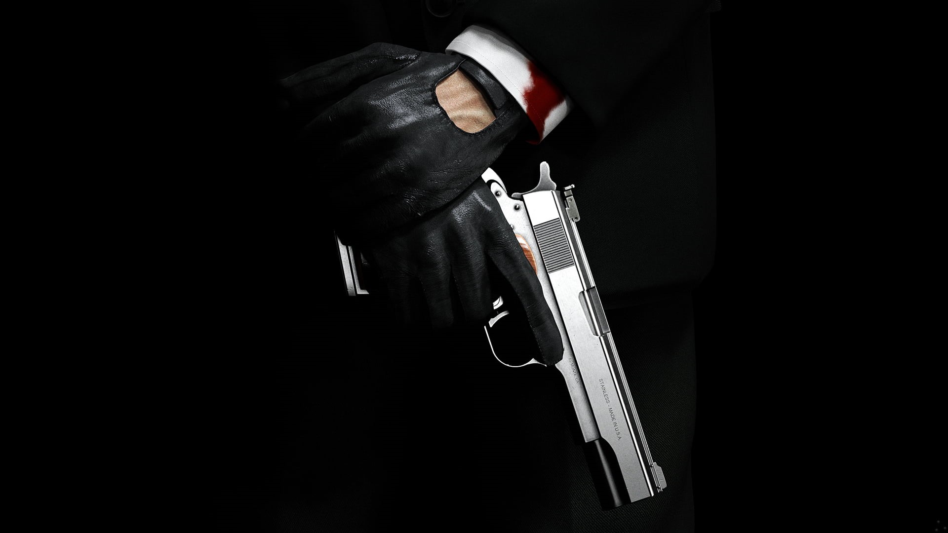 game, sleeve, musical Instrument, suit, weapon, Hitman, men, 1080P, musician, males, protection, studio Shot, copy space, black Color, adult, ominous, HD Wallpaper
