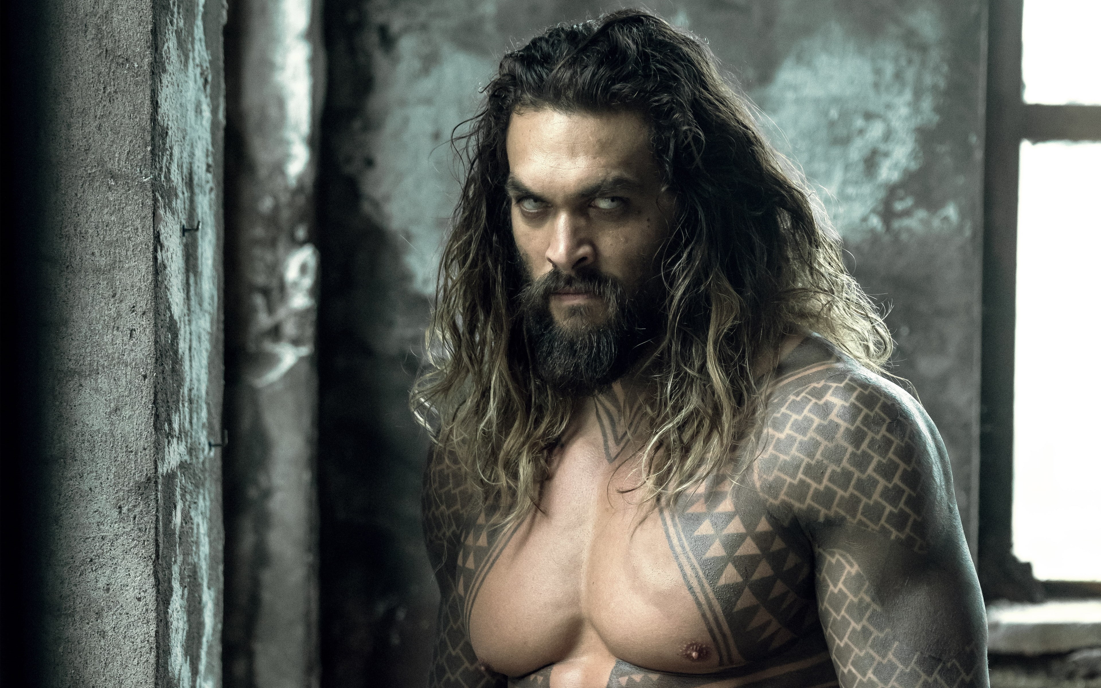 beauty, hair, long hair, portrait, one person, indoors, mid adult, Aquaman, young adult, Jason, real people, looking at camera, focus on foreground, beard, HD Wallpaper